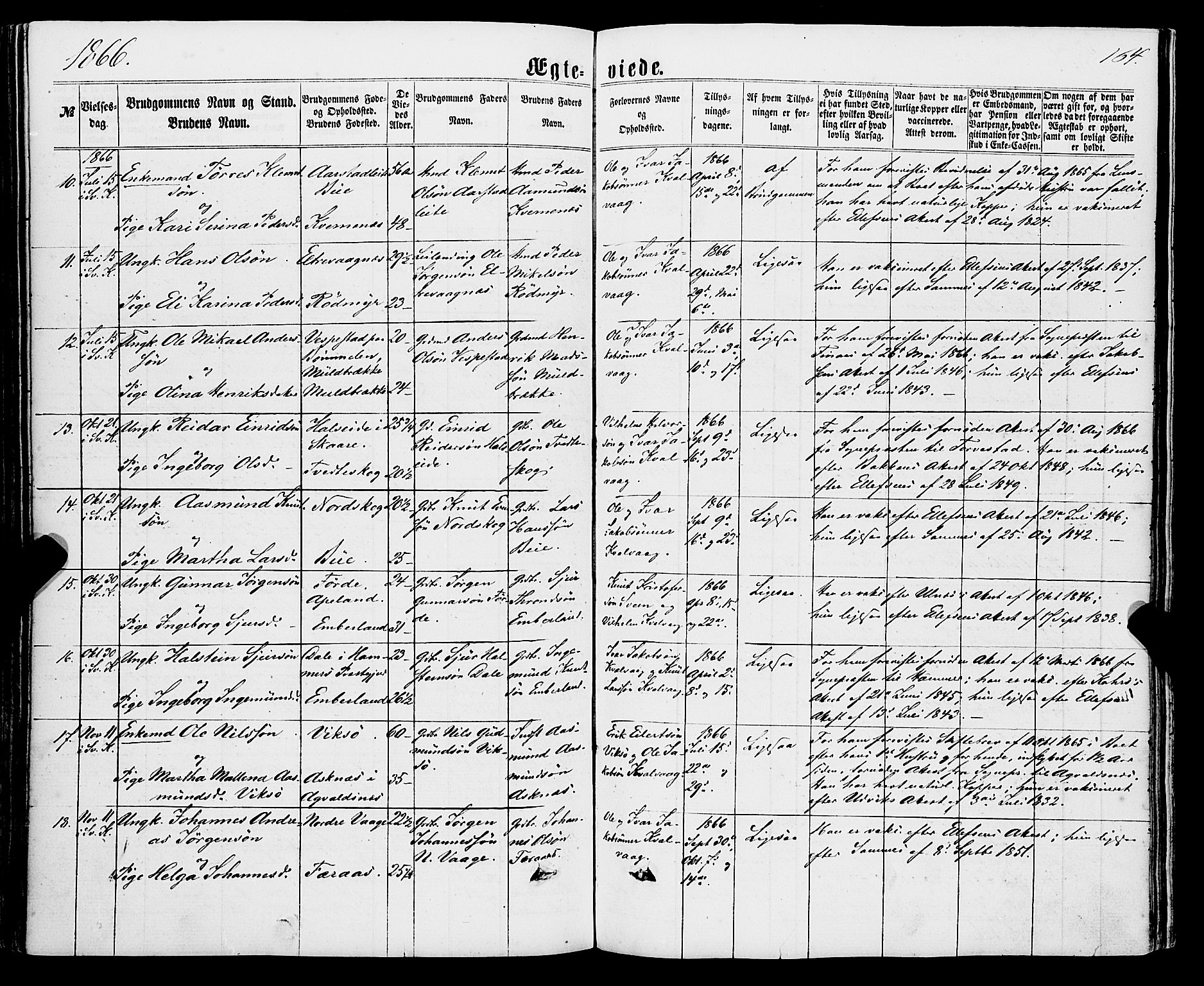 Sveio Sokneprestembete, SAB/A-78501/H/Haa: Parish register (official) no. A 1, 1861-1877, p. 164
