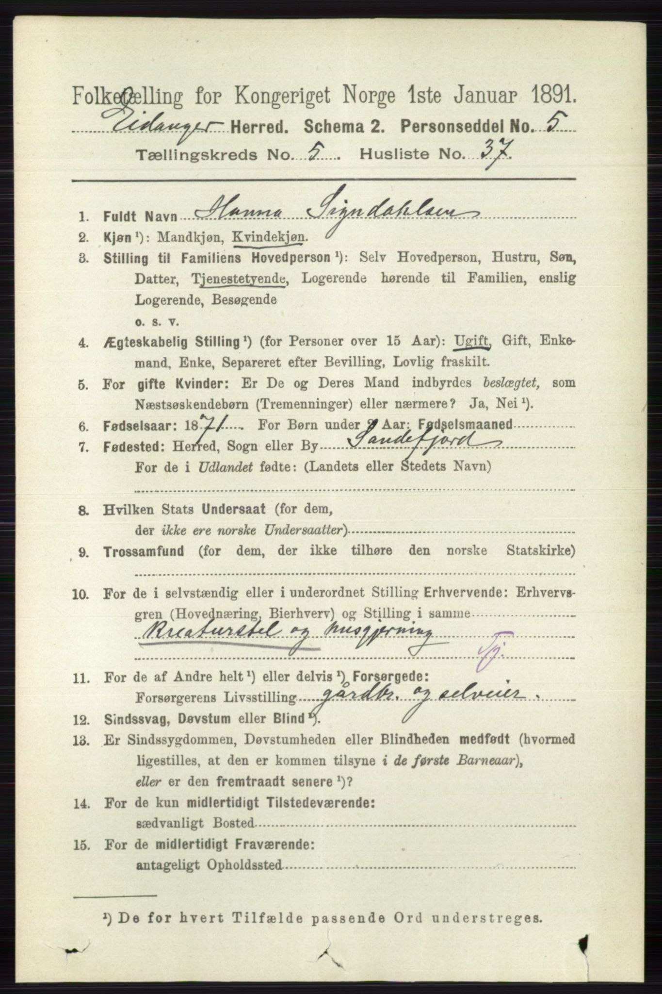 RA, 1891 census for 0813 Eidanger, 1891, p. 2541