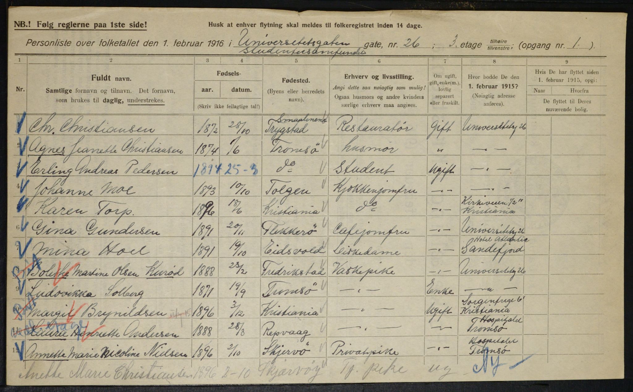 OBA, Municipal Census 1916 for Kristiania, 1916, p. 123924