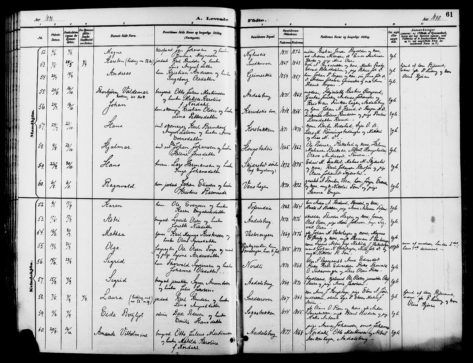 Løten prestekontor, AV/SAH-PREST-022/L/La/L0006: Parish register (copy) no. 6, 1892-1909, p. 61