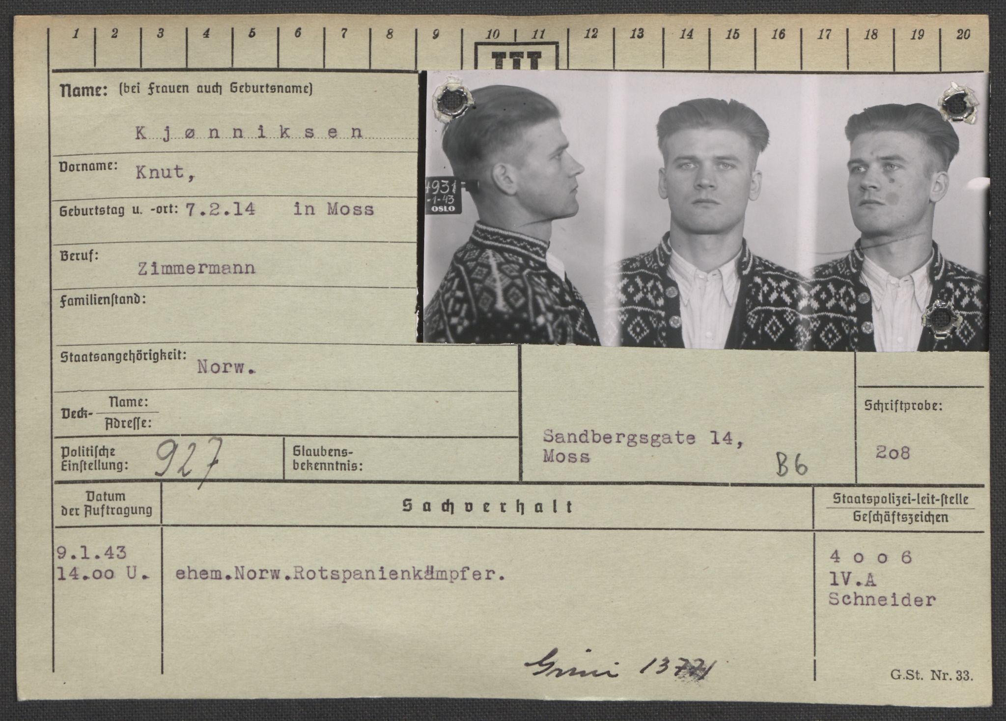 Befehlshaber der Sicherheitspolizei und des SD, AV/RA-RAFA-5969/E/Ea/Eaa/L0006: Register over norske fanger i Møllergata 19: Kj-Lund, 1940-1945, p. 62