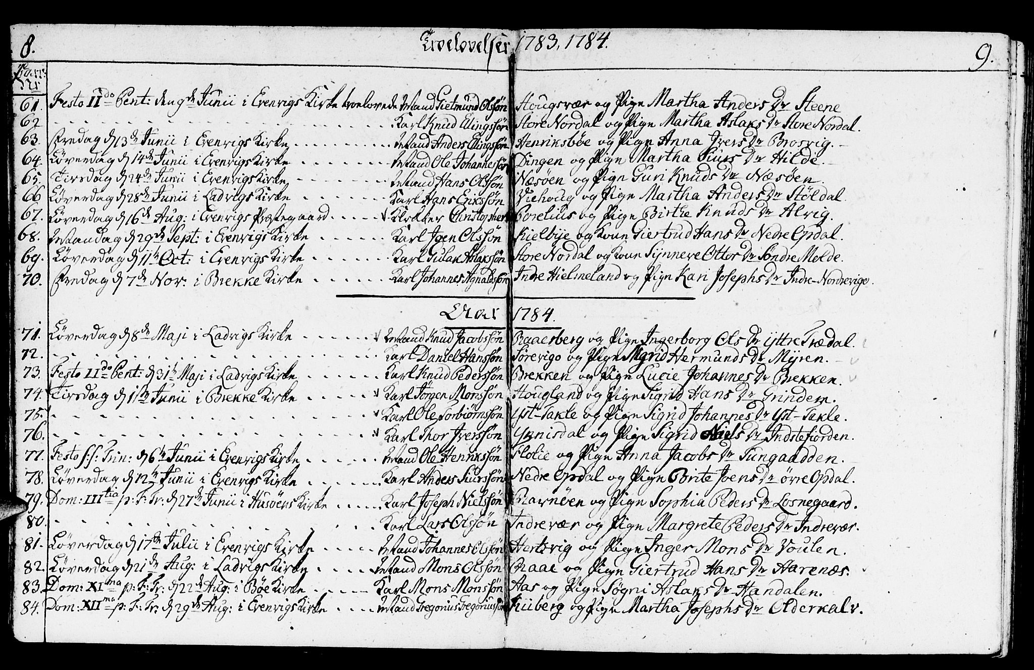 Gulen sokneprestembete, SAB/A-80201/H/Haa/Haaa/L0014: Parish register (official) no. A 14, 1779-1788, p. 8-9