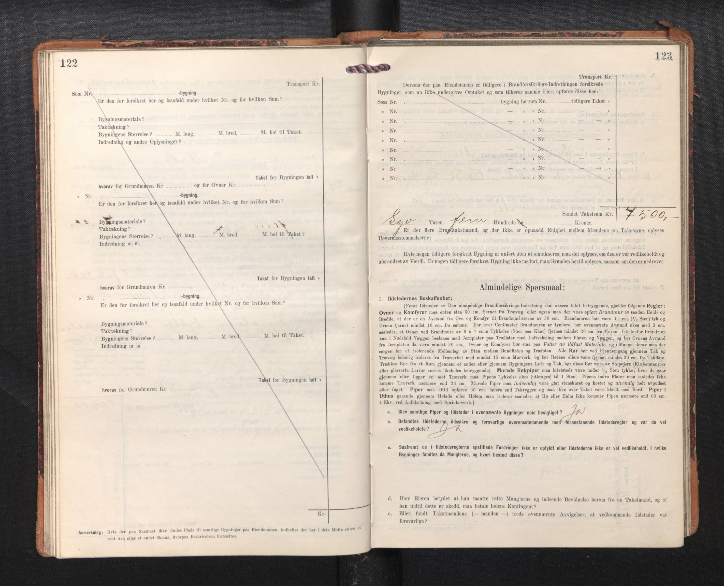 Lensmannen i Kvam, AV/SAB-A-33201/0012/L0006: Branntakstprotokoll, skjematakst, 1913-1955, p. 122-123