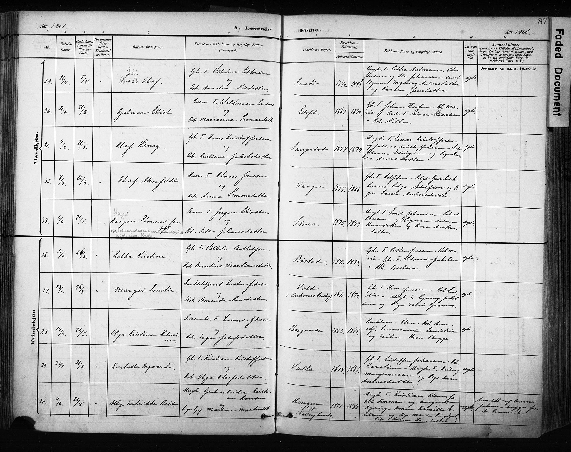 Ministerialprotokoller, klokkerbøker og fødselsregistre - Nordland, AV/SAT-A-1459/880/L1134: Parish register (official) no. 880A08, 1899-1908, p. 87