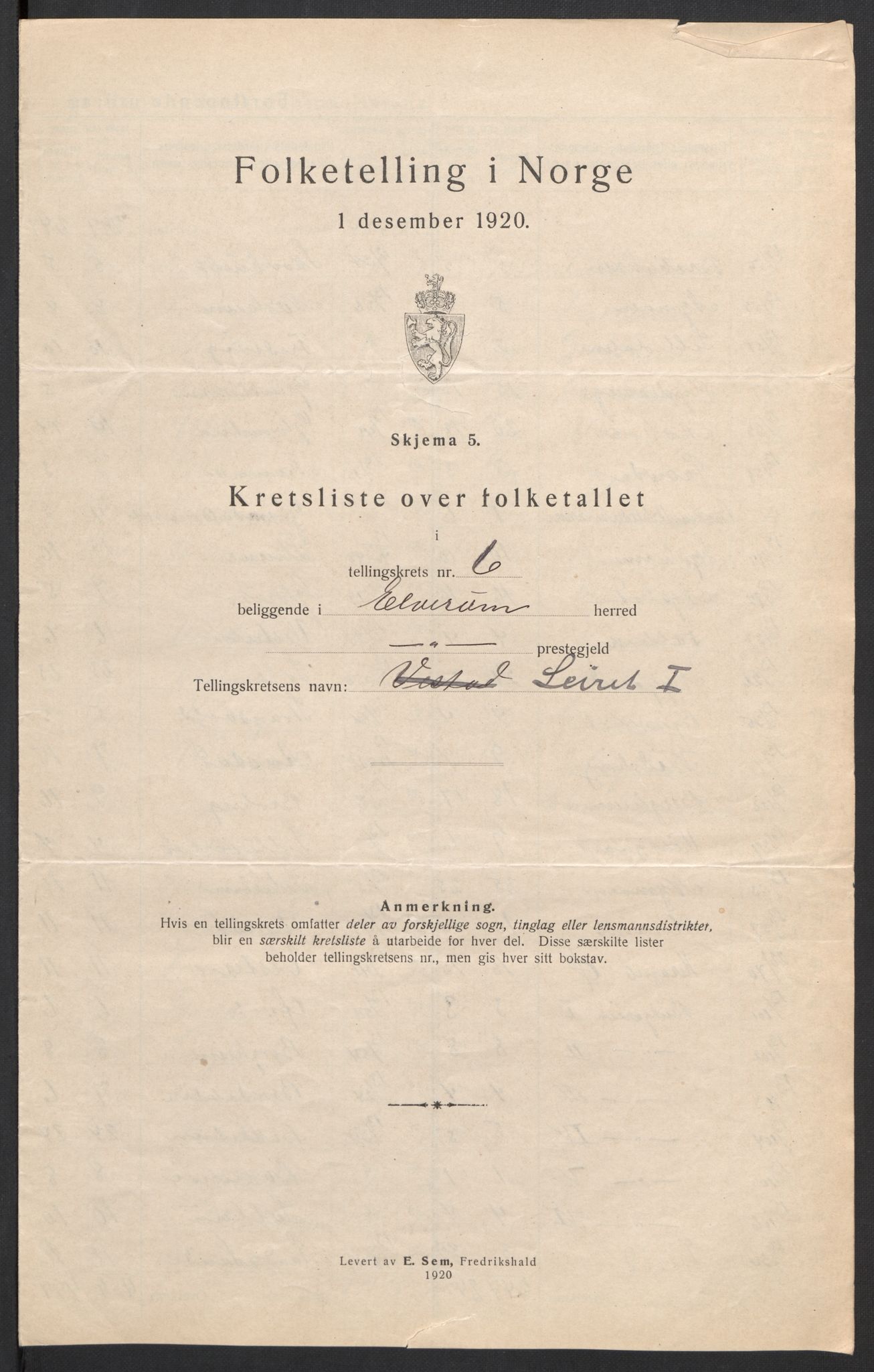 SAH, 1920 census for Elverum, 1920, p. 27