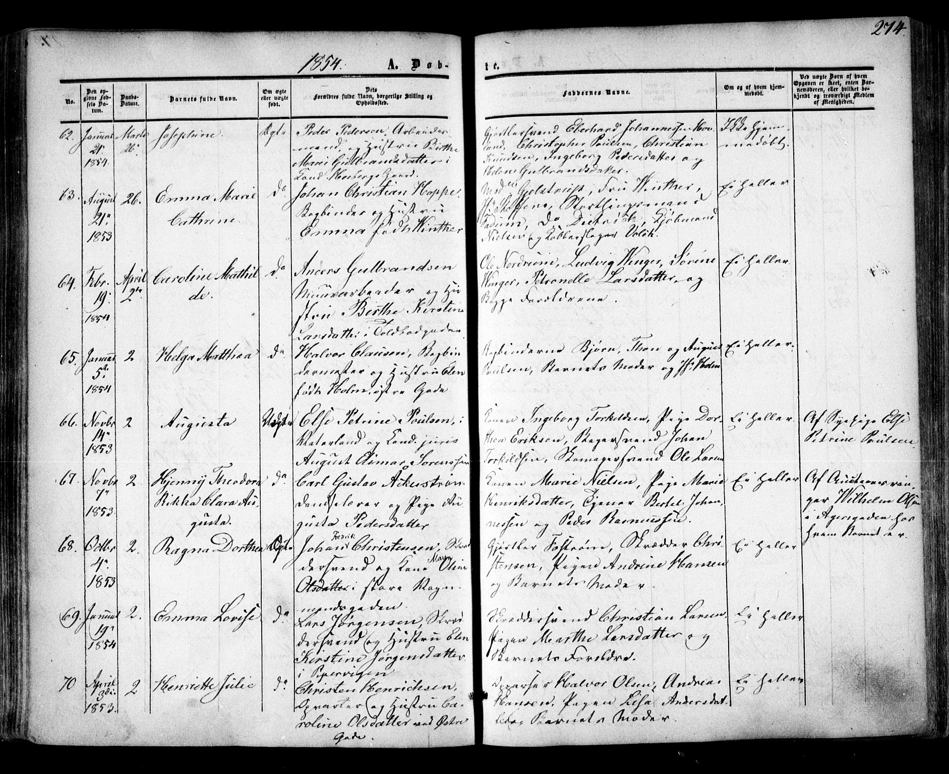 Oslo domkirke Kirkebøker, SAO/A-10752/F/Fa/L0014: Parish register (official) no. 14, 1850-1857, p. 274