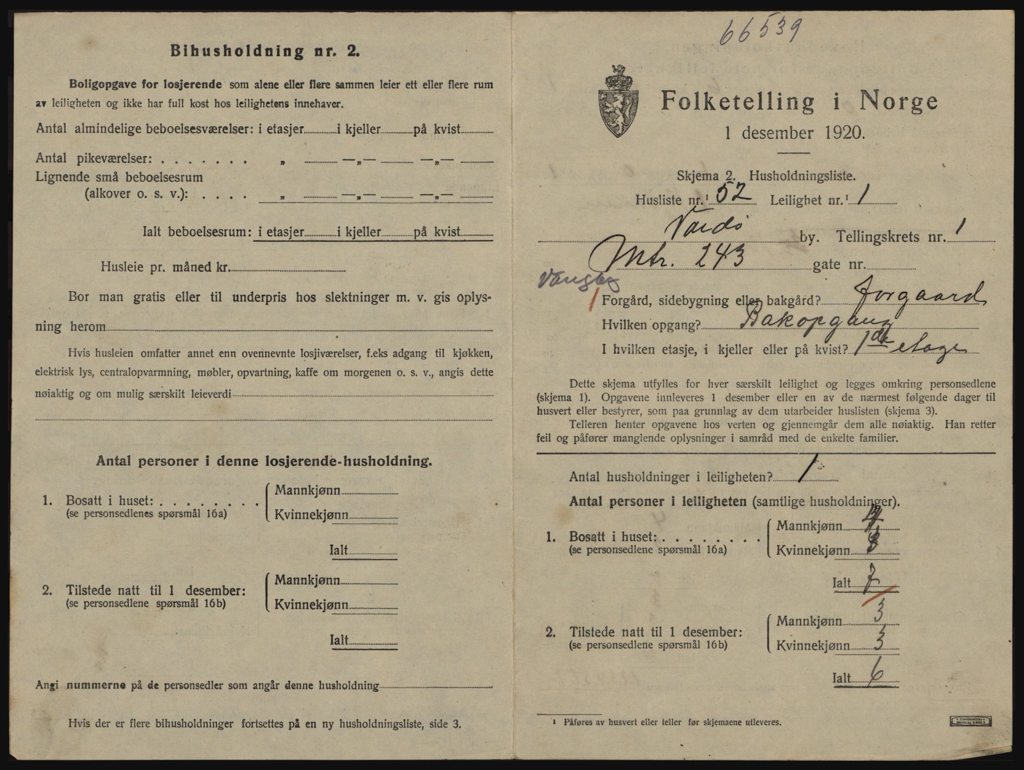 SATØ, 1920 census for Vardø, 1920, p. 1139