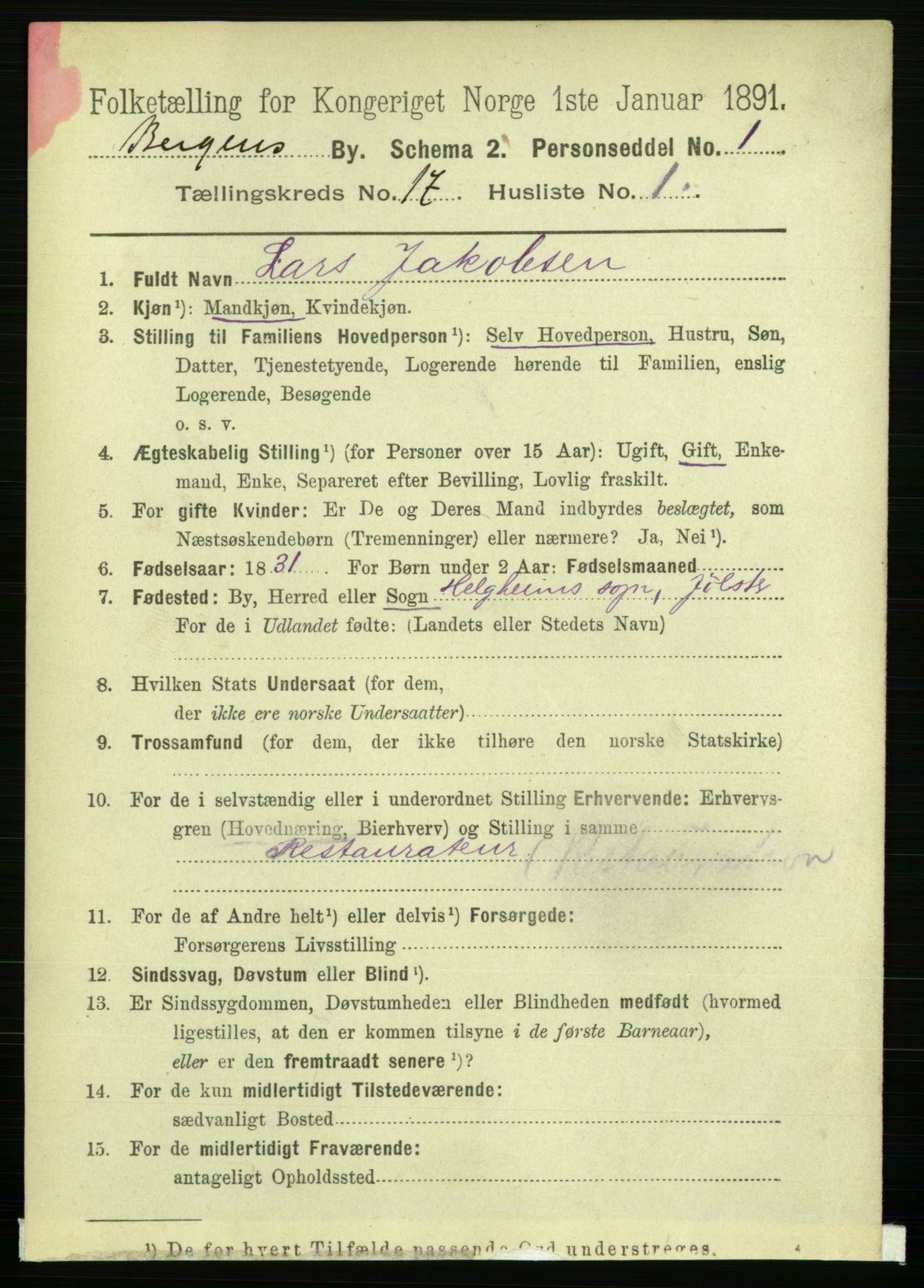 RA, 1891 Census for 1301 Bergen, 1891, p. 25189