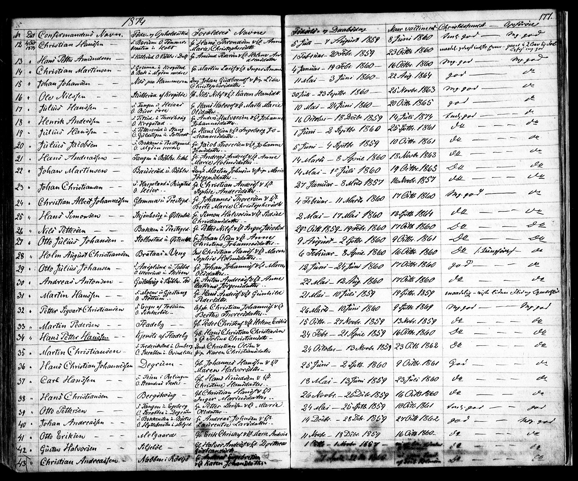 Enebakk prestekontor Kirkebøker, SAO/A-10171c/F/Fa/L0010: Parish register (official) no. I 10, 1829-1876, p. 177
