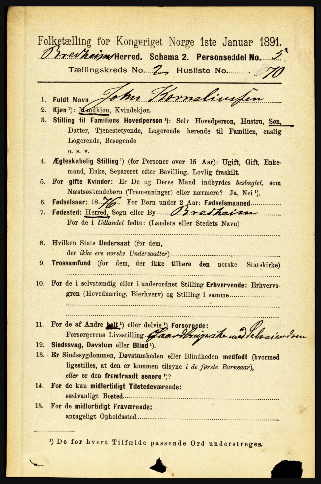 RA, 1891 census for 1446 Breim, 1891, p. 815