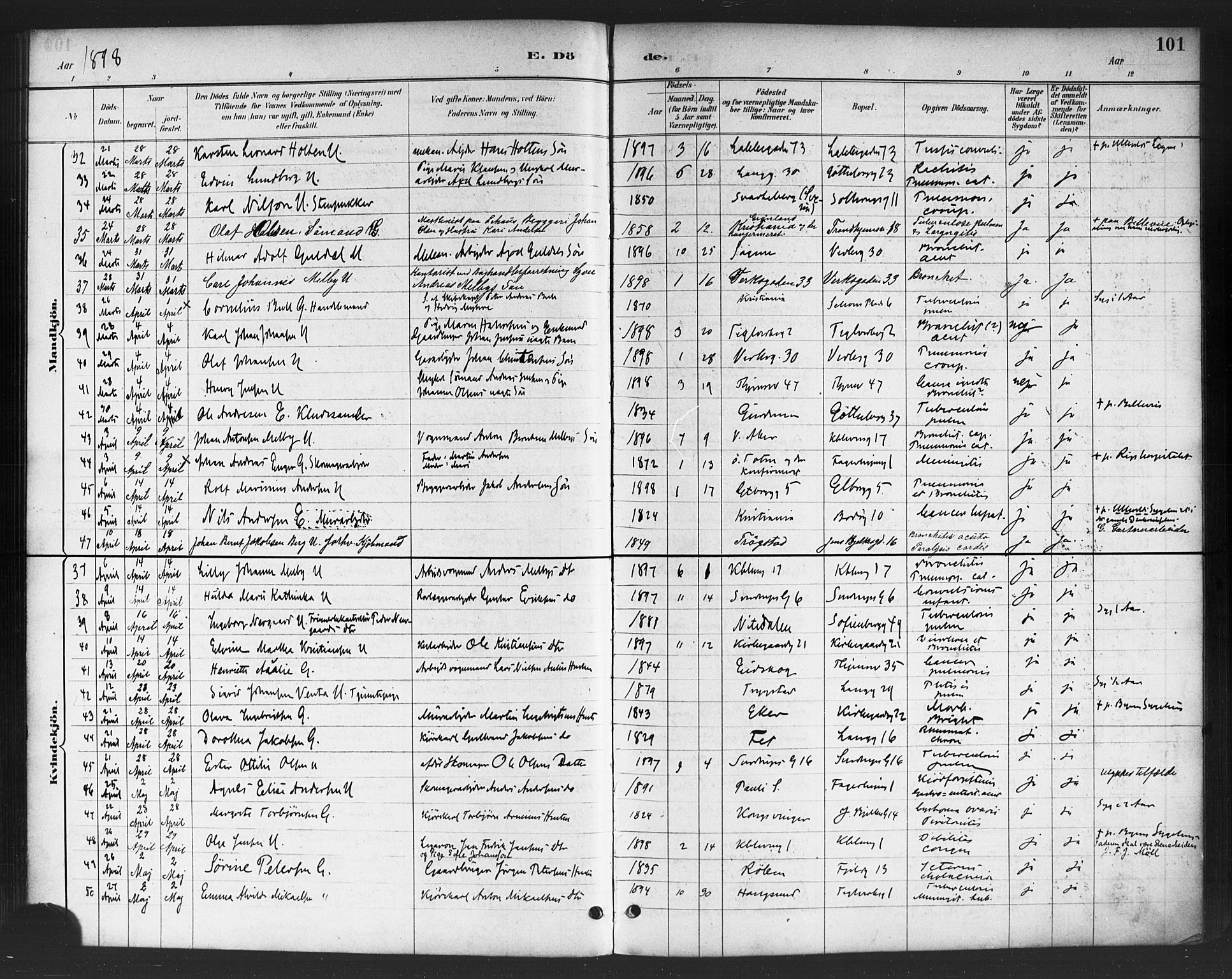 Petrus prestekontor Kirkebøker, AV/SAO-A-10872/F/Fa/L0003: Parish register (official) no. 3, 1885-1903, p. 101