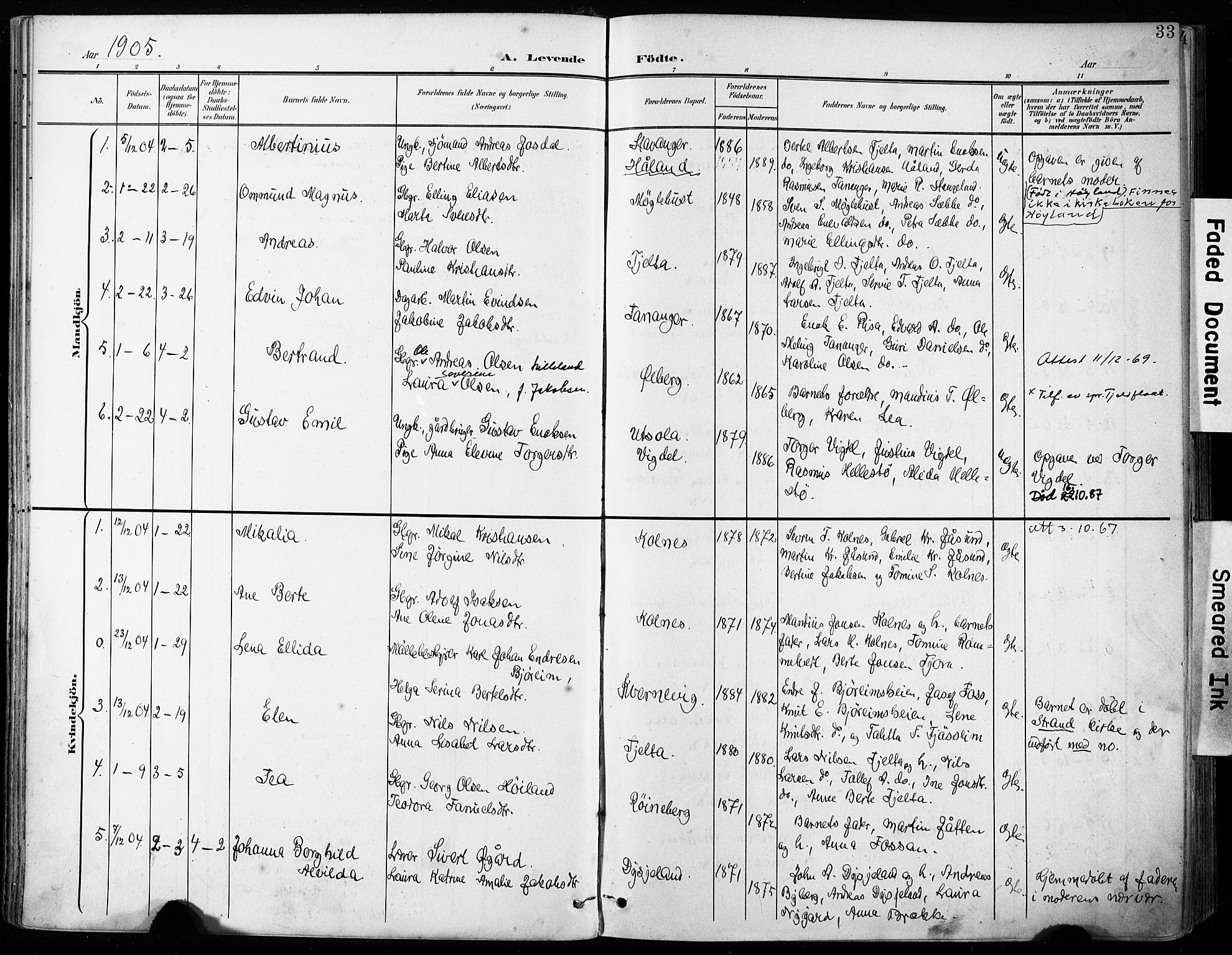 Håland sokneprestkontor, AV/SAST-A-101802/001/30BA/L0013: Parish register (official) no. A 12, 1901-1913, p. 33