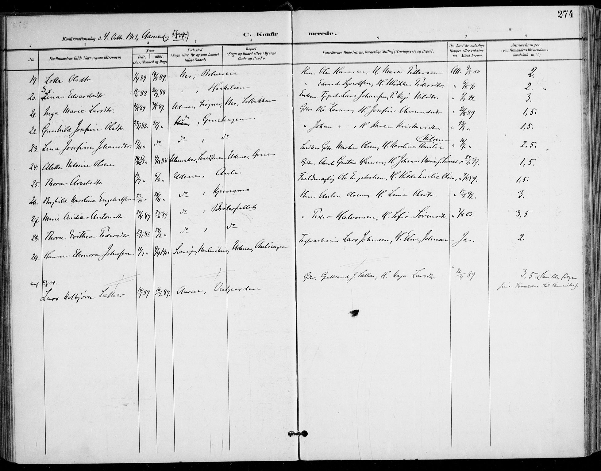 Nes prestekontor Kirkebøker, AV/SAO-A-10410/F/Fa/L0011: Parish register (official) no. I 11, 1899-1918, p. 274