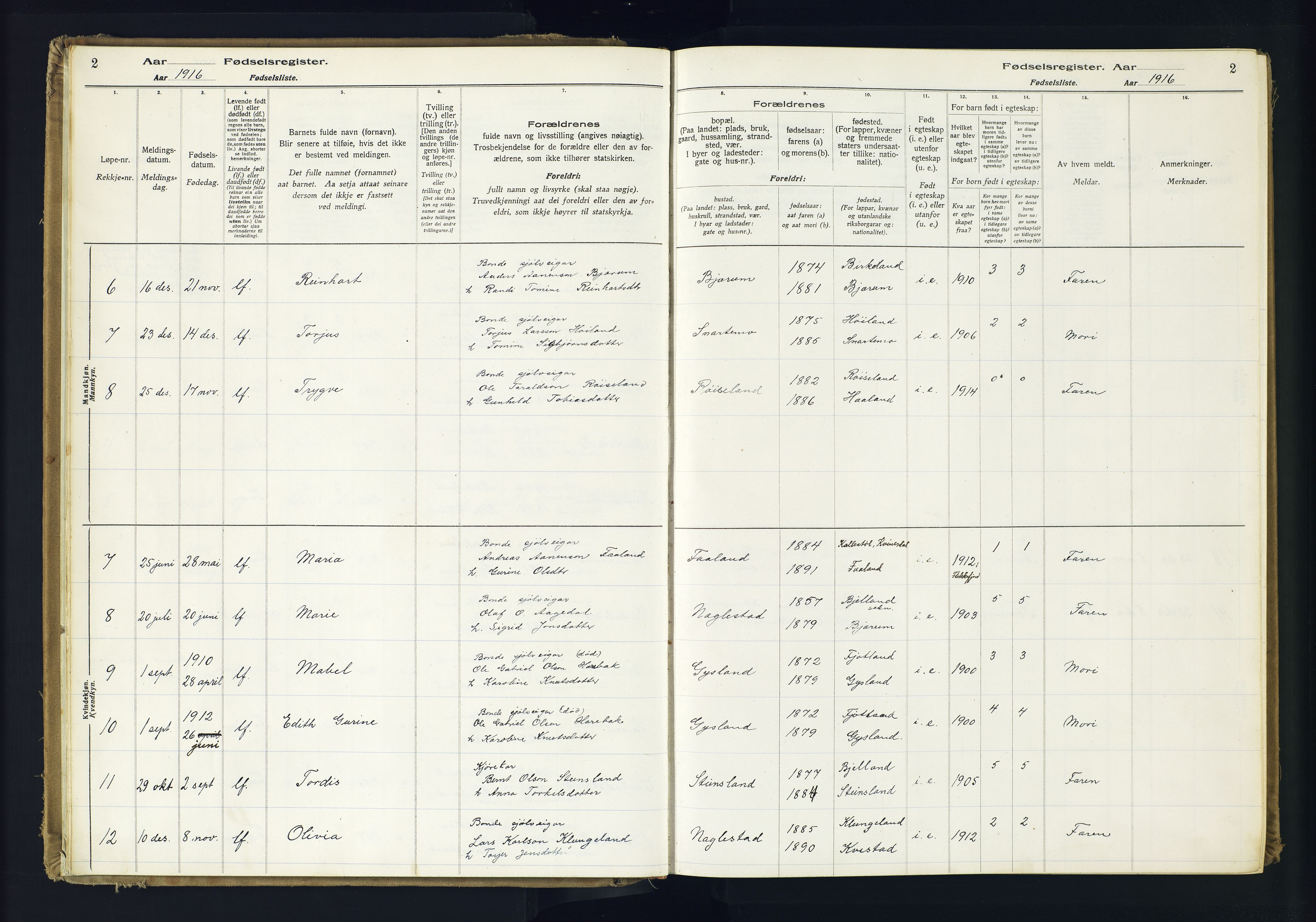 Hægebostad sokneprestkontor, AV/SAK-1111-0024/J/Ja/L0001: Birth register no. II.6.7, 1916-1982, p. 2