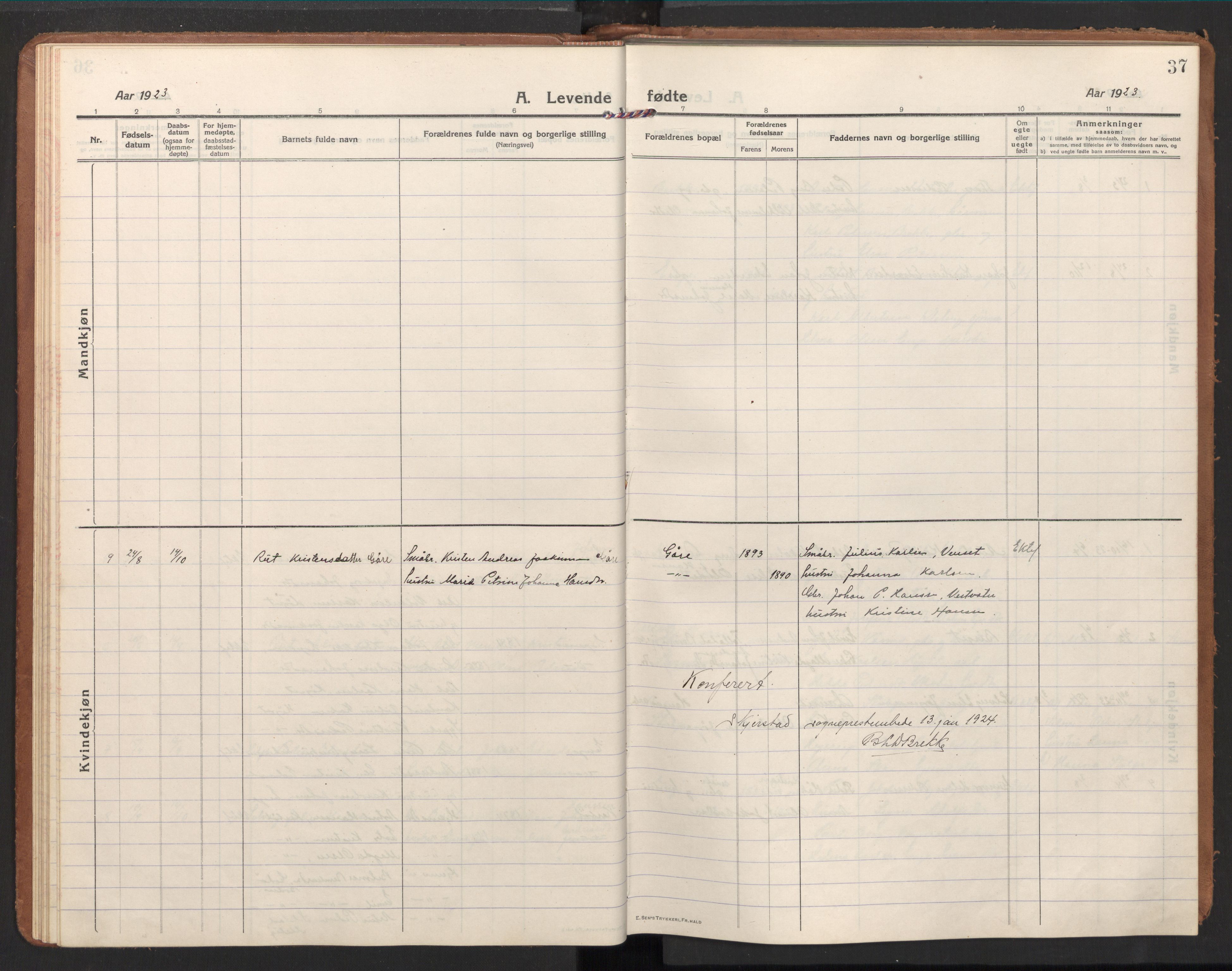 Ministerialprotokoller, klokkerbøker og fødselsregistre - Nordland, AV/SAT-A-1459/848/L0688: Parish register (official) no. 848A01, 1913-1935, p. 37