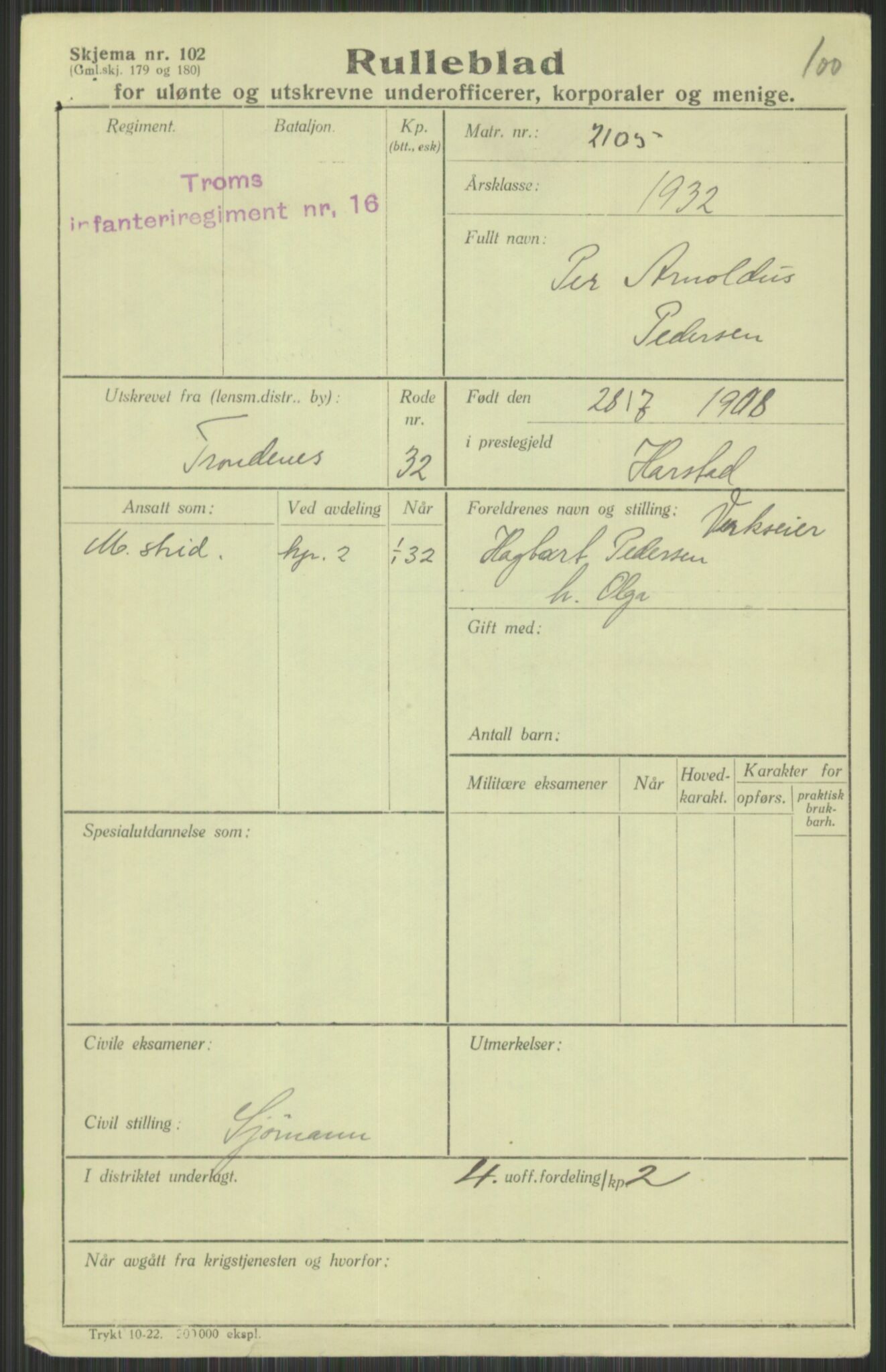 Forsvaret, Troms infanteriregiment nr. 16, AV/RA-RAFA-3146/P/Pa/L0016: Rulleblad for regimentets menige mannskaper, årsklasse 1932, 1932, p. 1321
