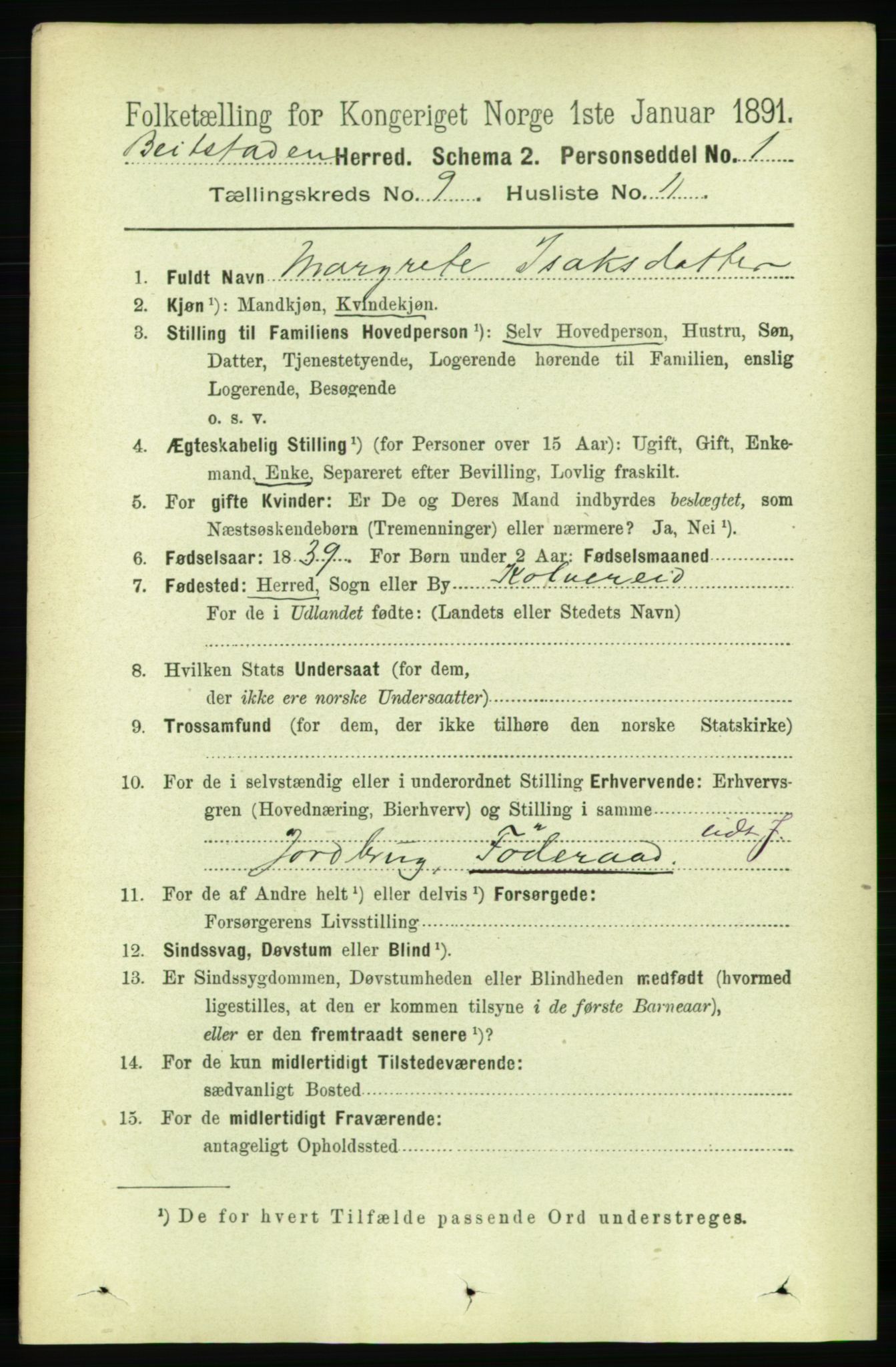 RA, 1891 census for 1727 Beitstad, 1891, p. 2476