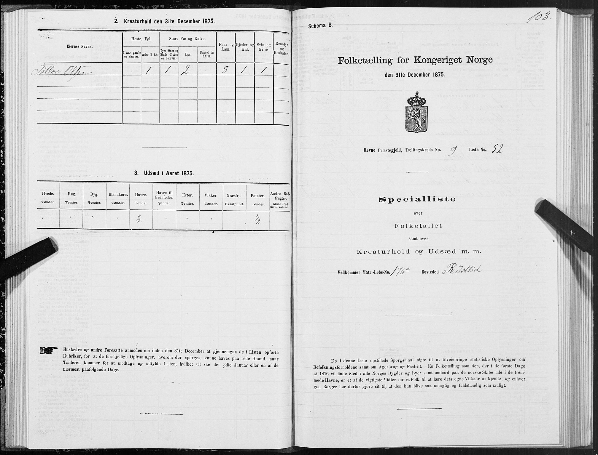 SAT, 1875 census for 1612P Hemne, 1875, p. 5103