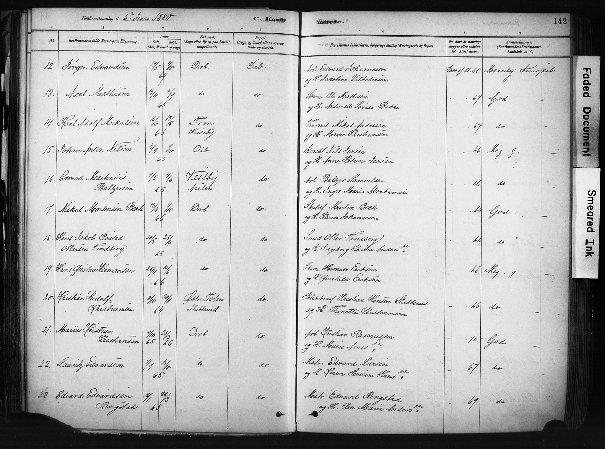 Drøbak prestekontor Kirkebøker, AV/SAO-A-10142a/F/Fb/L0001: Parish register (official) no. II 1, 1878-1891, p. 142