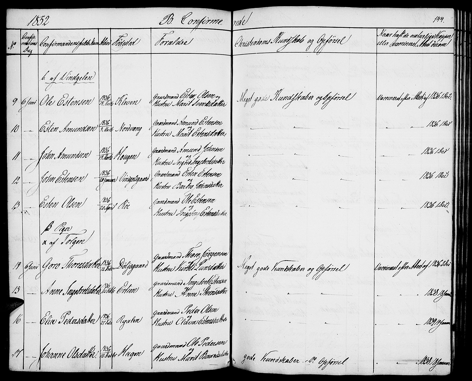 Tolga prestekontor, SAH/PREST-062/K/L0005: Parish register (official) no. 5, 1836-1852, p. 144