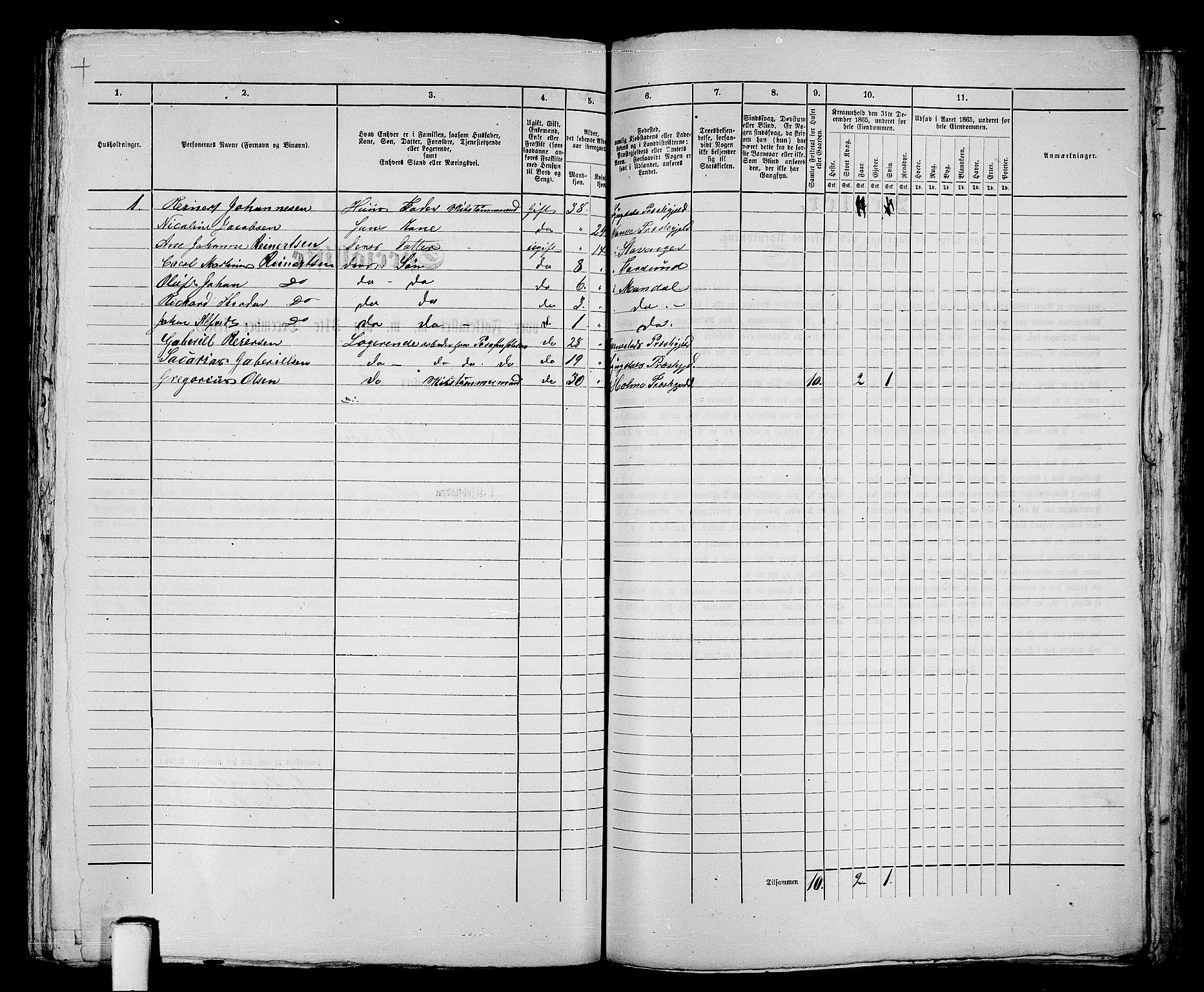 RA, 1865 census for Mandal/Mandal, 1865, p. 369