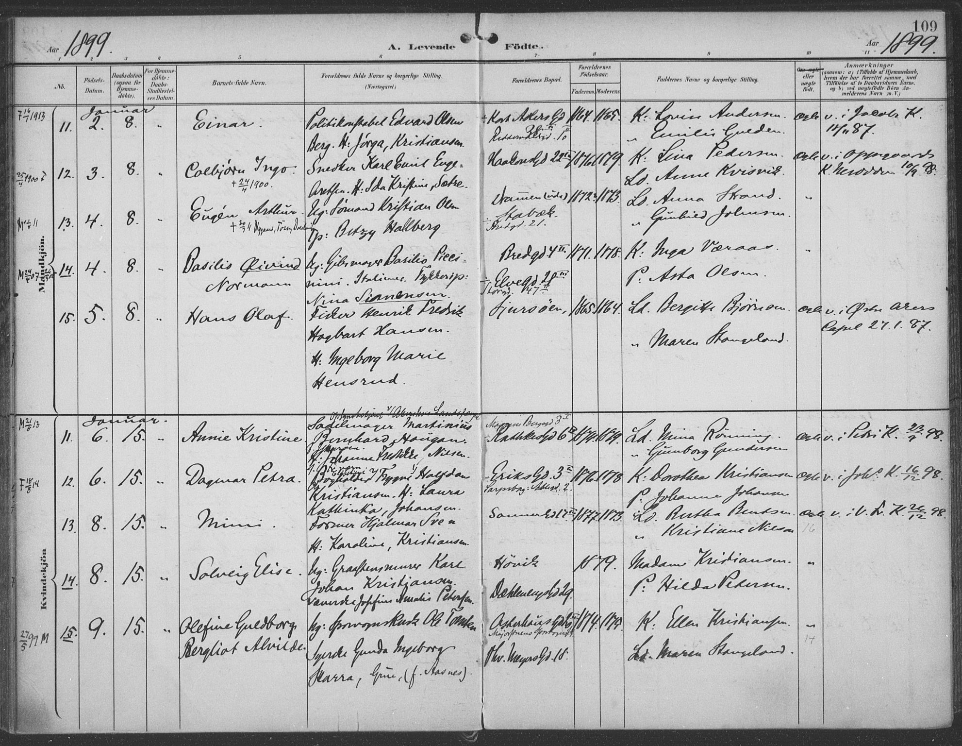 Rikshospitalet prestekontor Kirkebøker, AV/SAO-A-10309b/F/L0011: Parish register (official) no. 11, 1898-1900, p. 109
