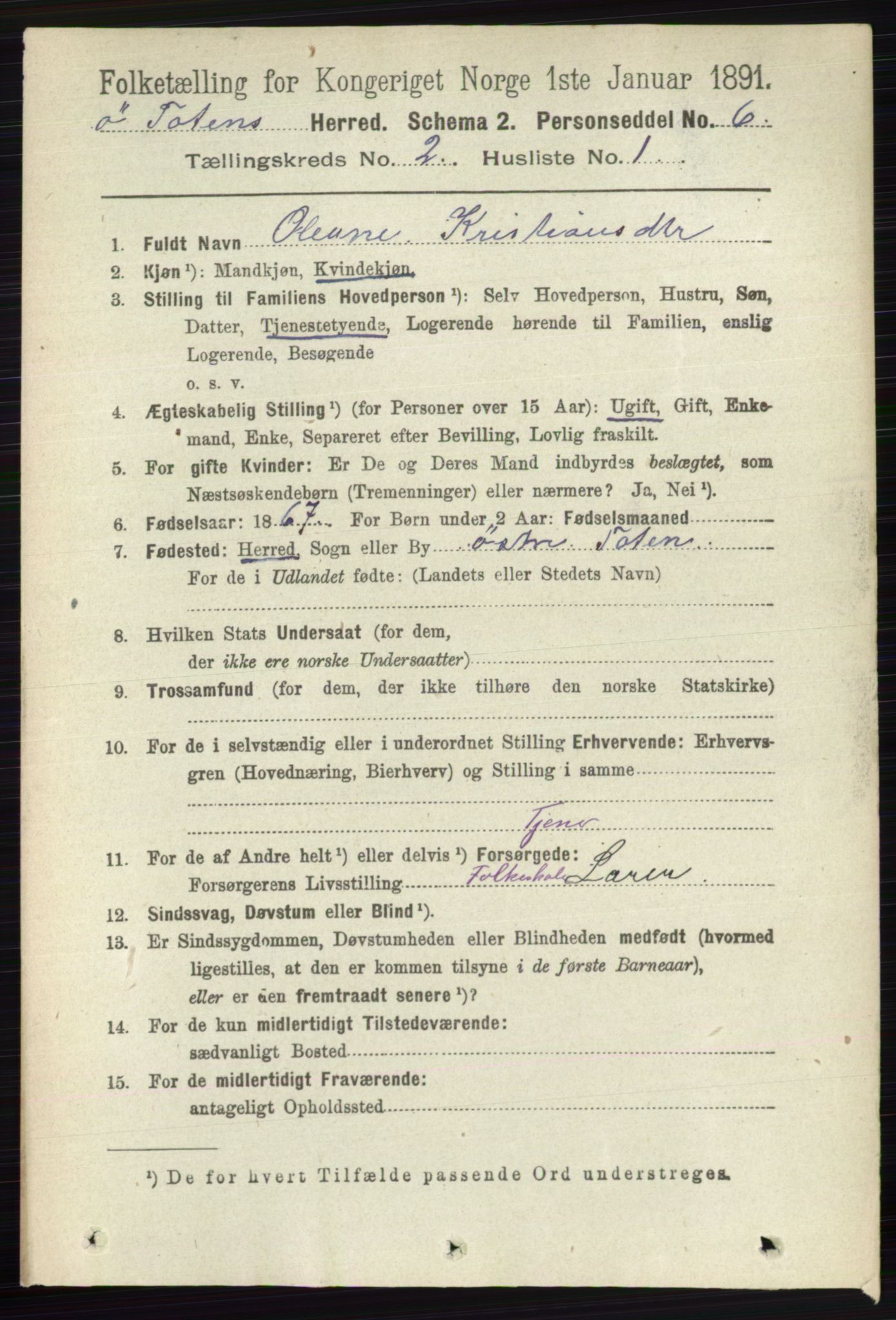 RA, 1891 census for 0528 Østre Toten, 1891, p. 799