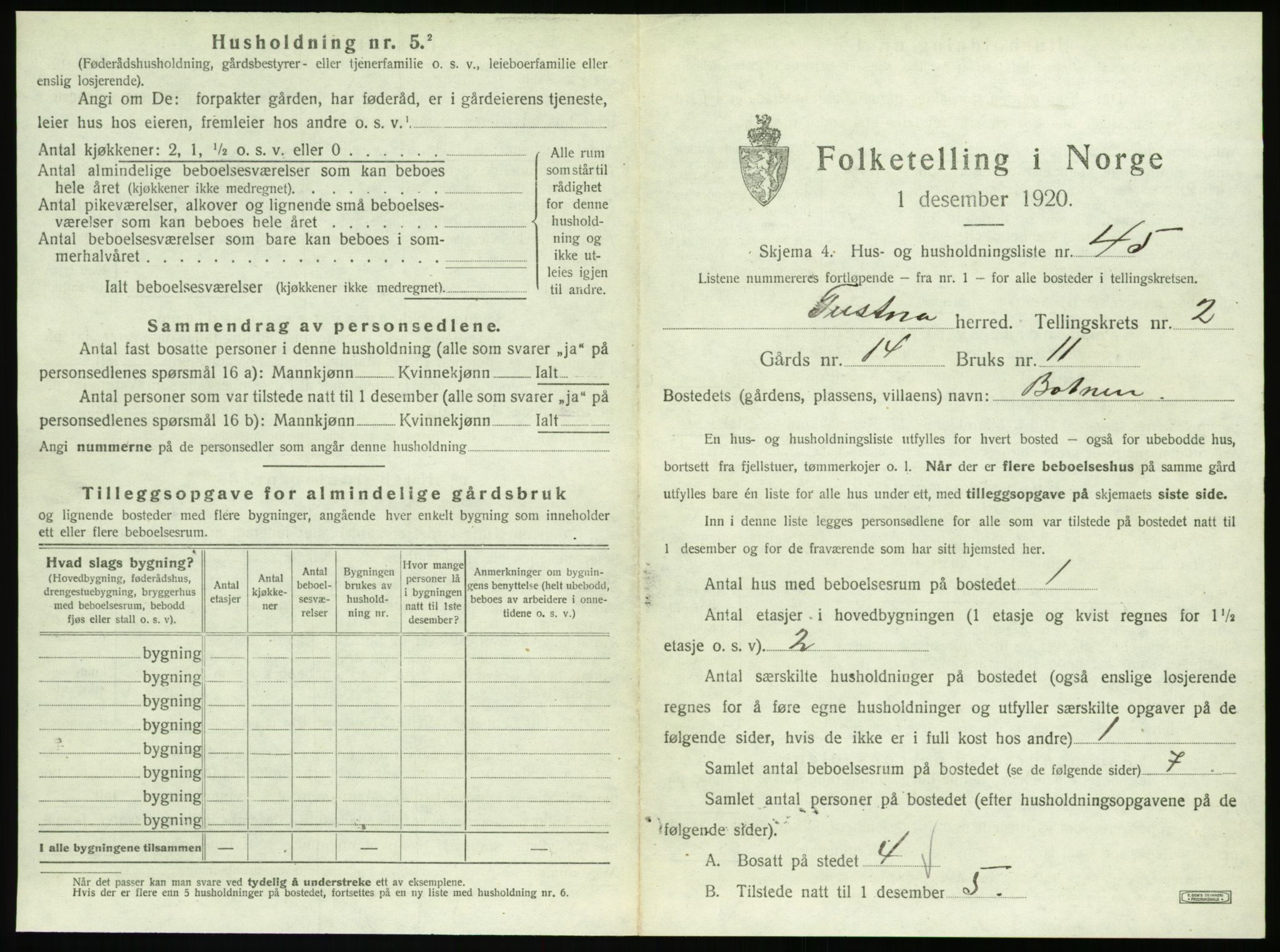 SAT, 1920 census for Tustna, 1920, p. 177