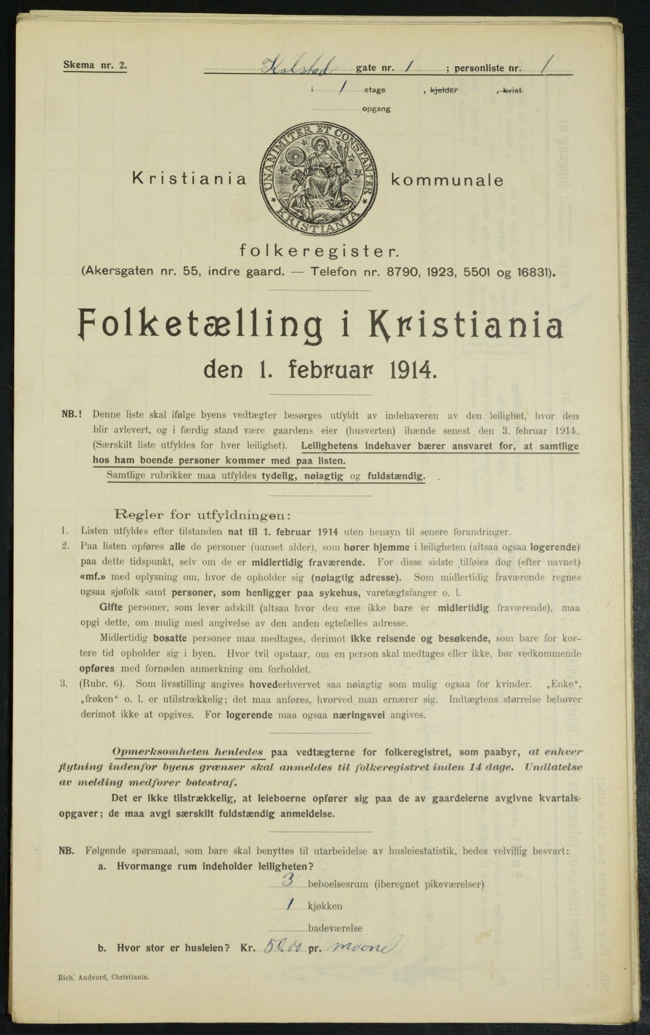 OBA, Municipal Census 1914 for Kristiania, 1914, p. 52107