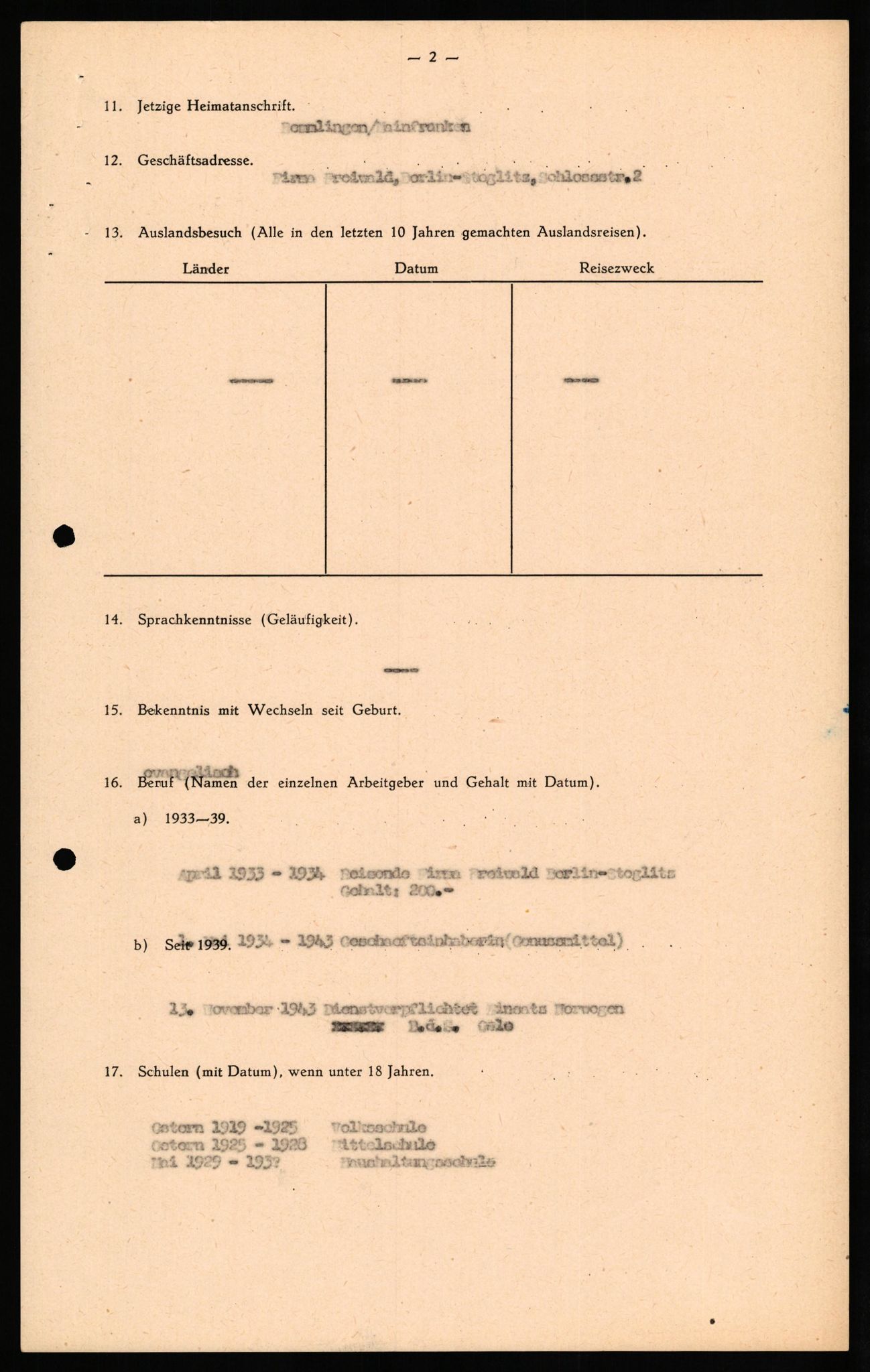 Forsvaret, Forsvarets overkommando II, RA/RAFA-3915/D/Db/L0029: CI Questionaires. Tyske okkupasjonsstyrker i Norge. Tyskere., 1945-1946, p. 376