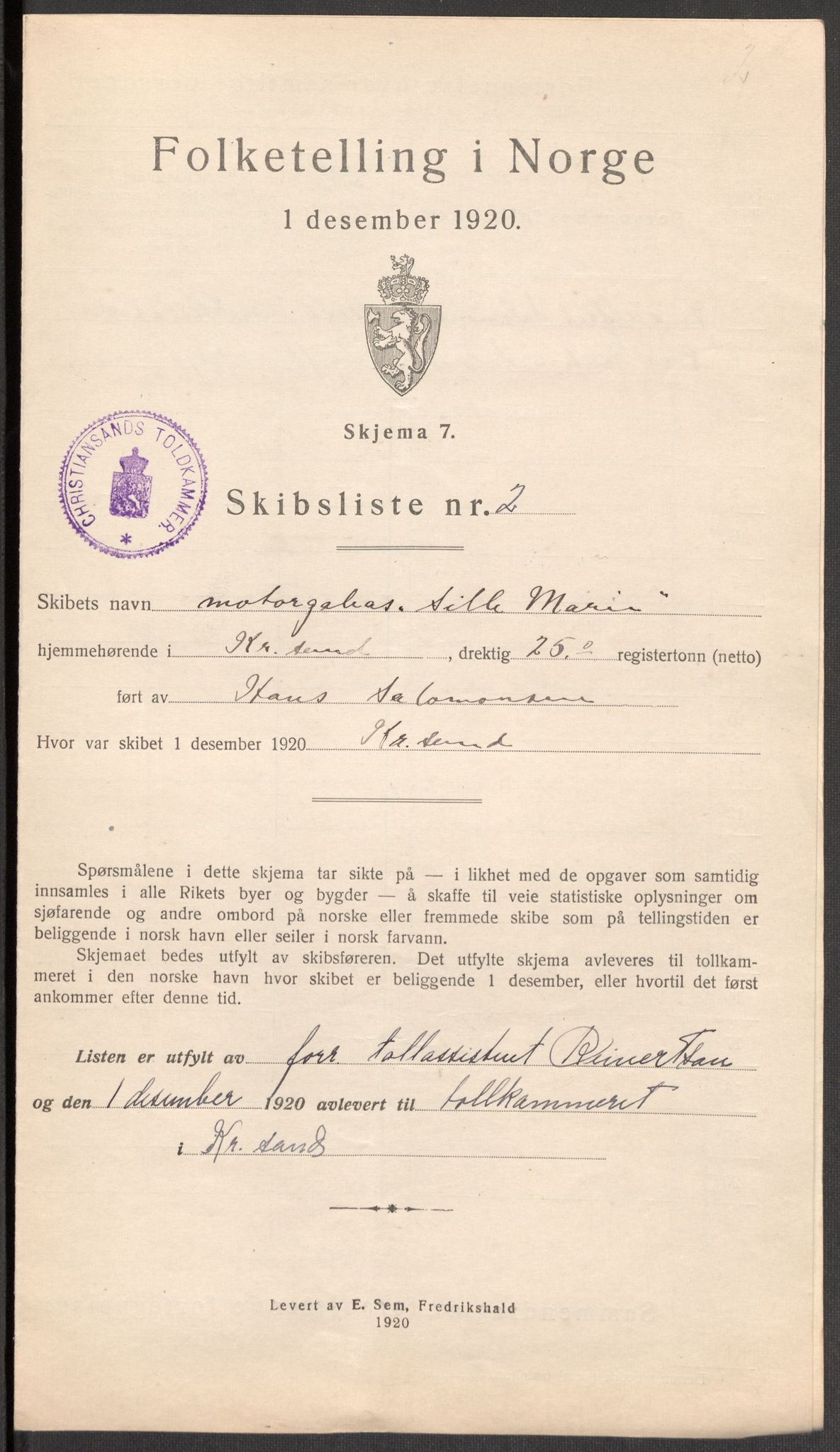 SAK, 1920 census for Kristiansand, 1920, p. 45578