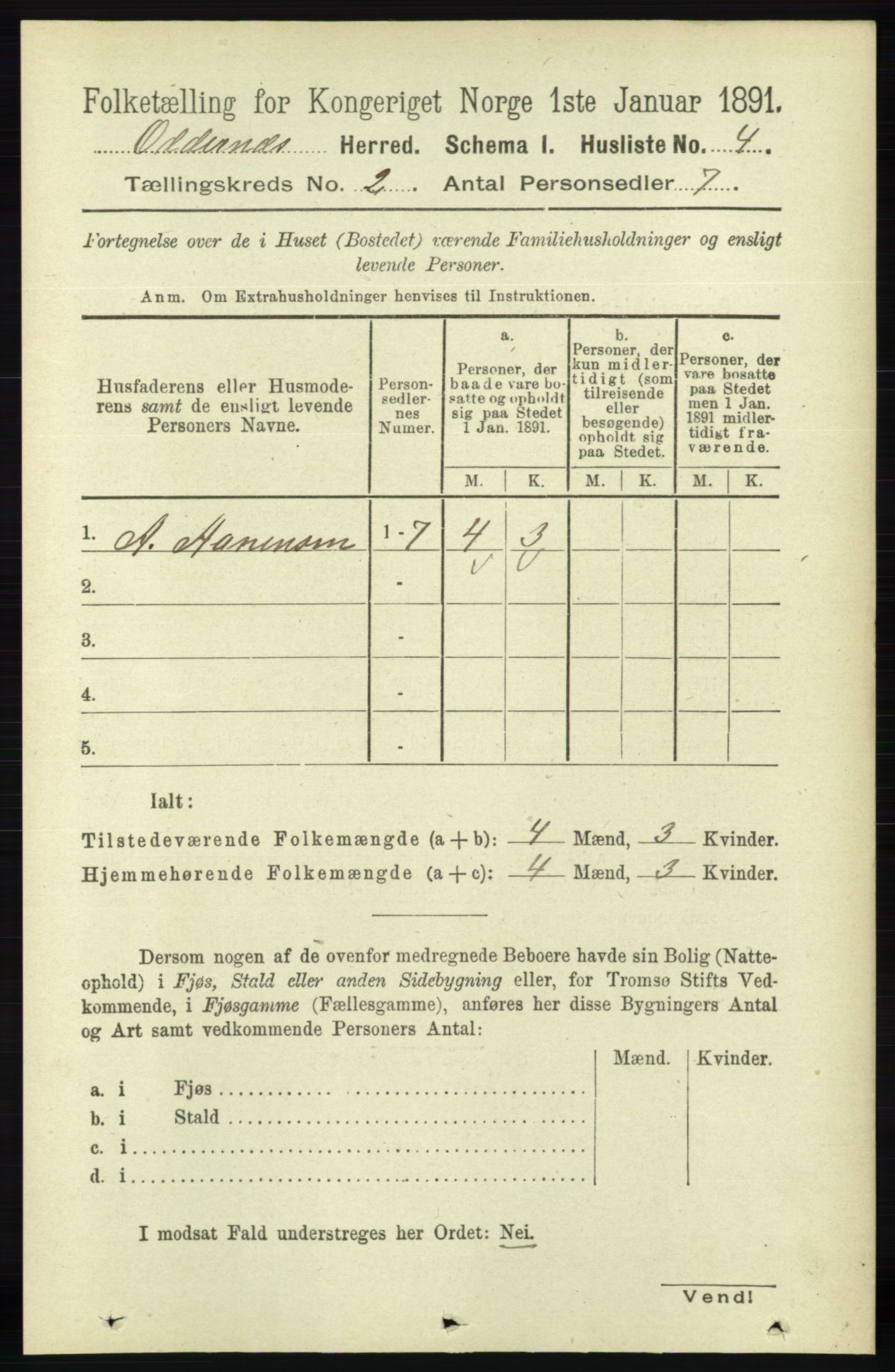 RA, 1891 census for 1012 Oddernes, 1891, p. 526