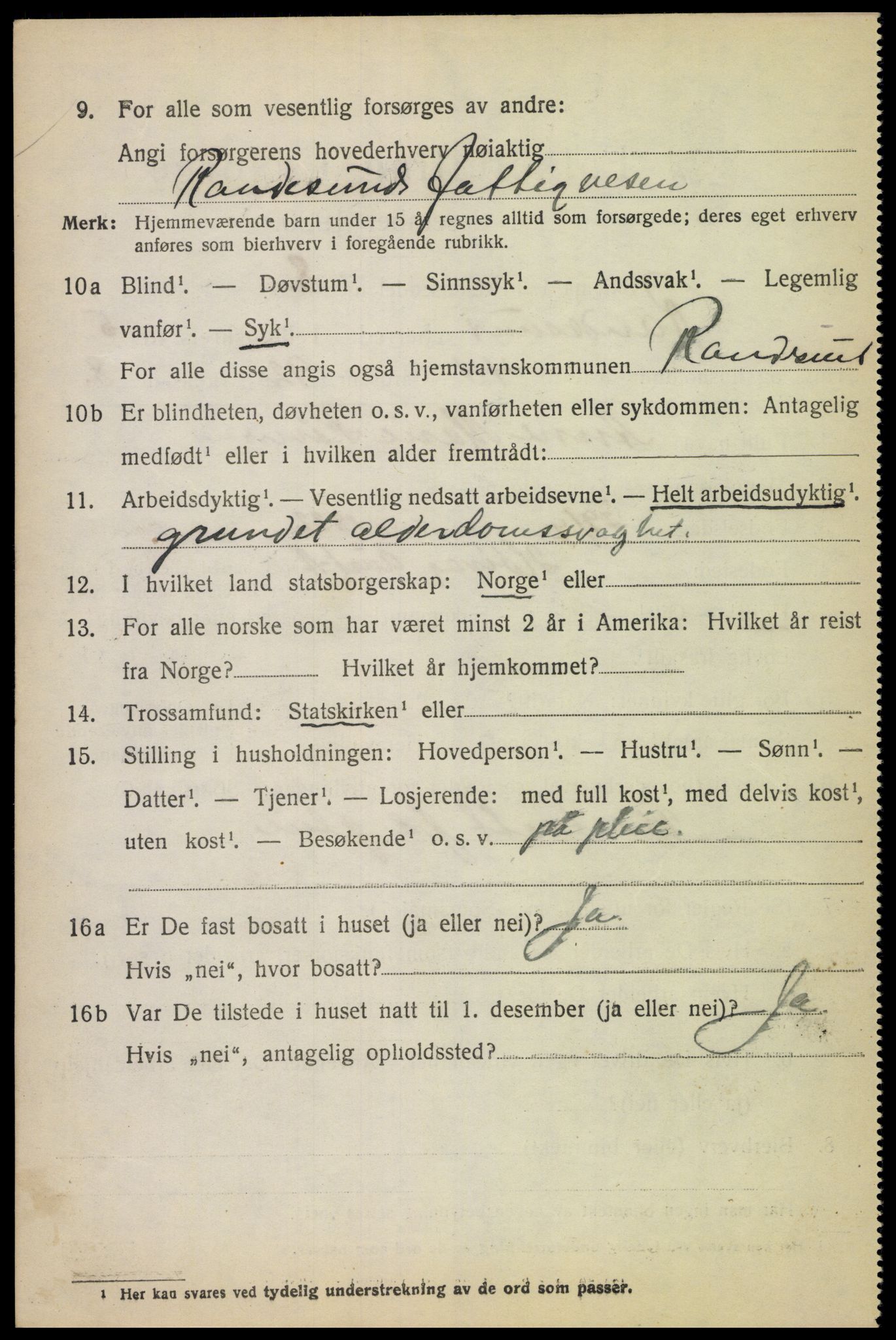 SAK, 1920 census for Randesund, 1920, p. 2735
