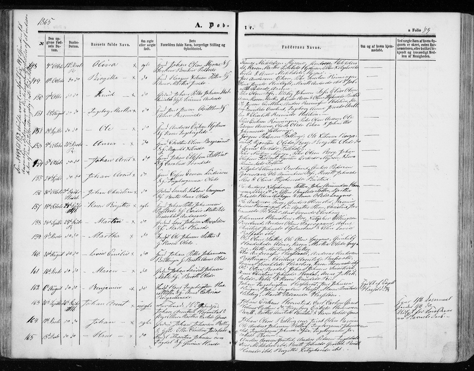 Ministerialprotokoller, klokkerbøker og fødselsregistre - Sør-Trøndelag, SAT/A-1456/646/L0612: Parish register (official) no. 646A10, 1858-1869, p. 89