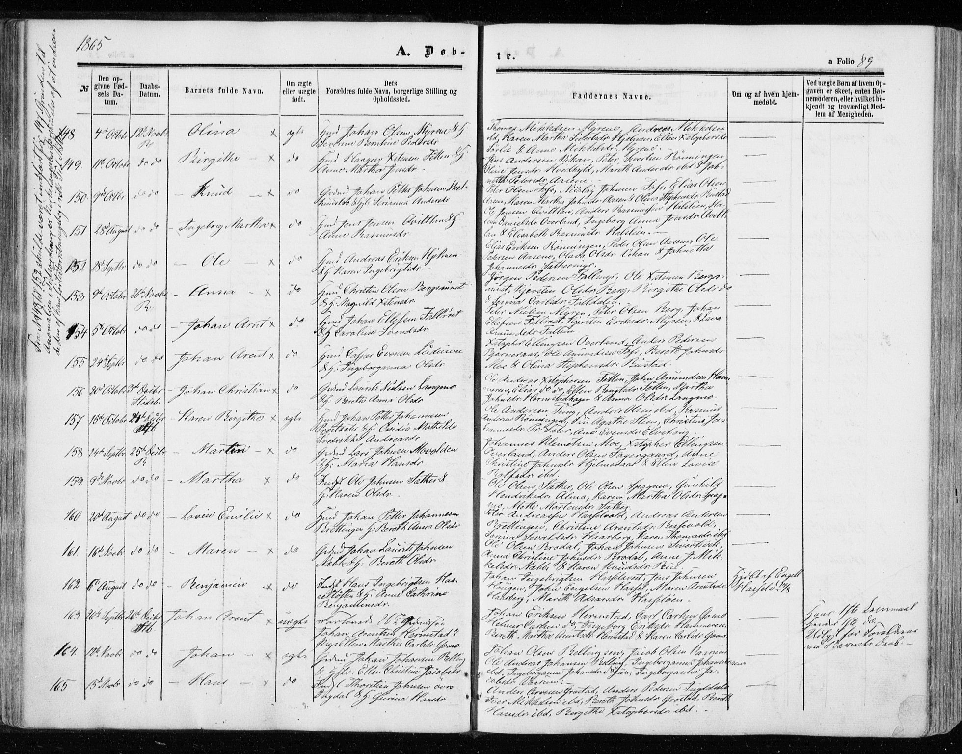 Ministerialprotokoller, klokkerbøker og fødselsregistre - Sør-Trøndelag, AV/SAT-A-1456/646/L0612: Parish register (official) no. 646A10, 1858-1869, p. 89