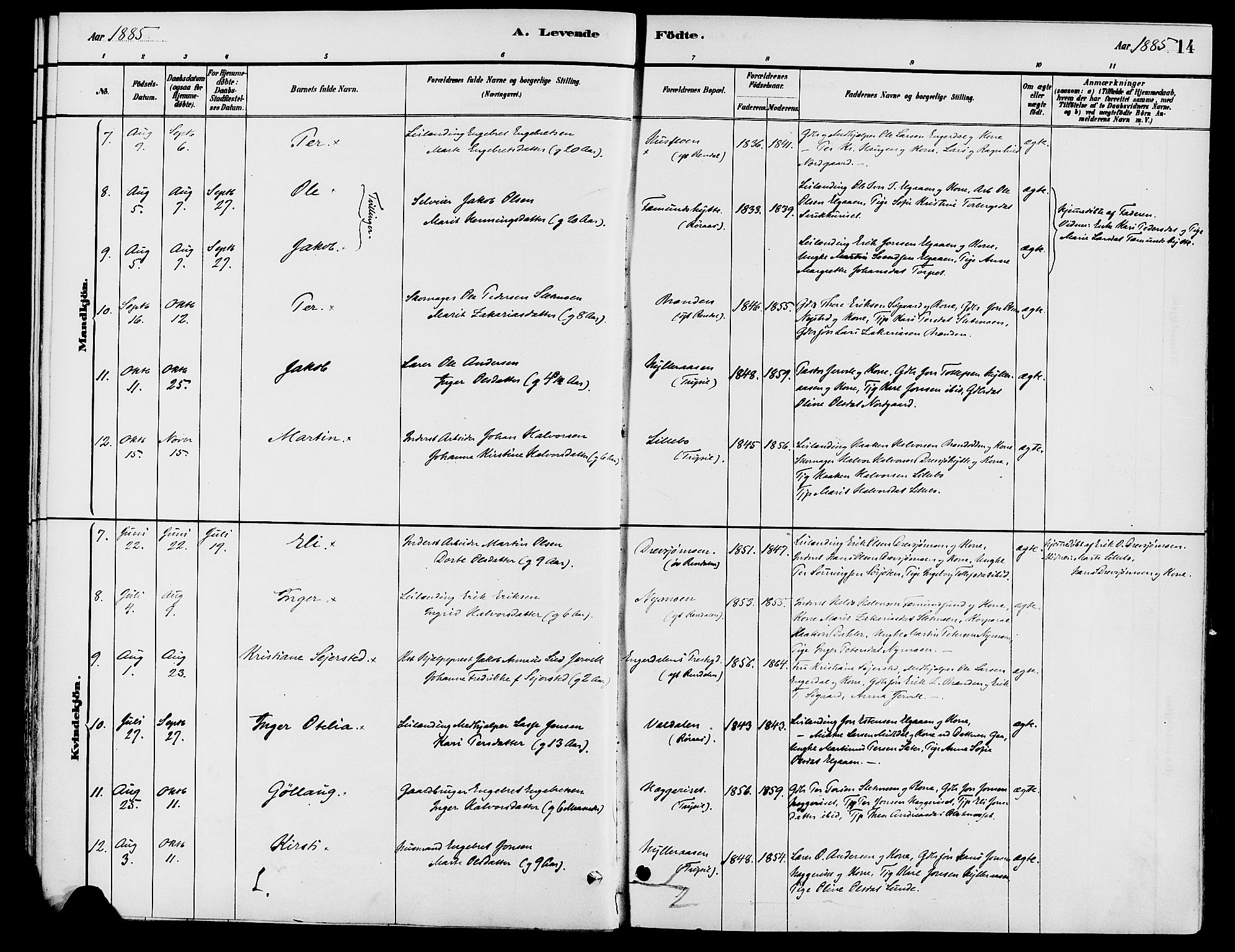 Engerdal prestekontor, AV/SAH-PREST-048/H/Ha/Haa/L0001: Parish register (official) no. 1, 1881-1898, p. 14