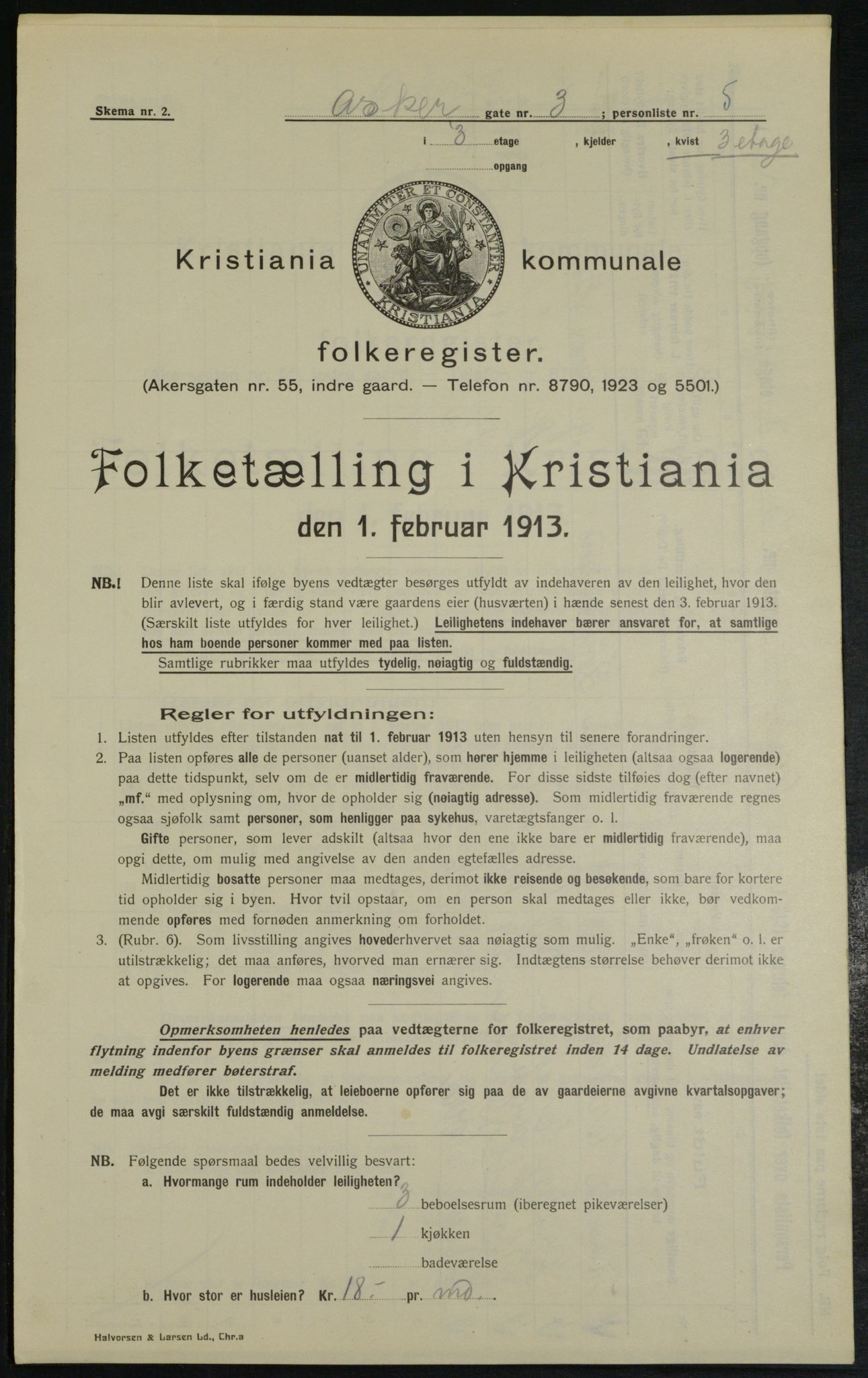 OBA, Municipal Census 1913 for Kristiania, 1913, p. 2433