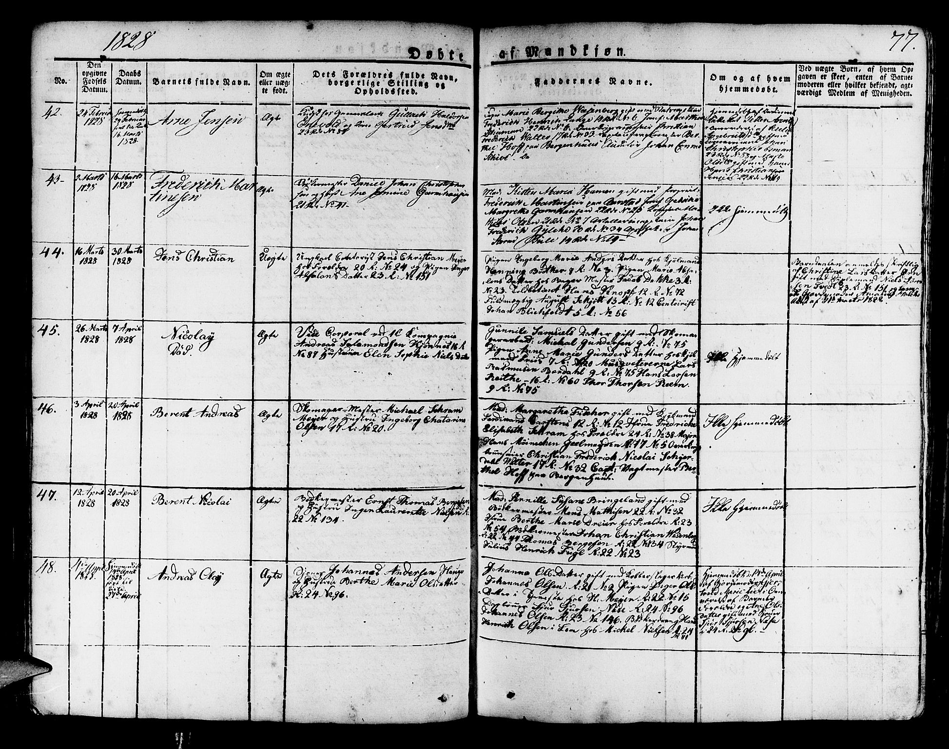 Korskirken sokneprestembete, AV/SAB-A-76101/H/Haa/L0014: Parish register (official) no. A 14, 1823-1835, p. 77