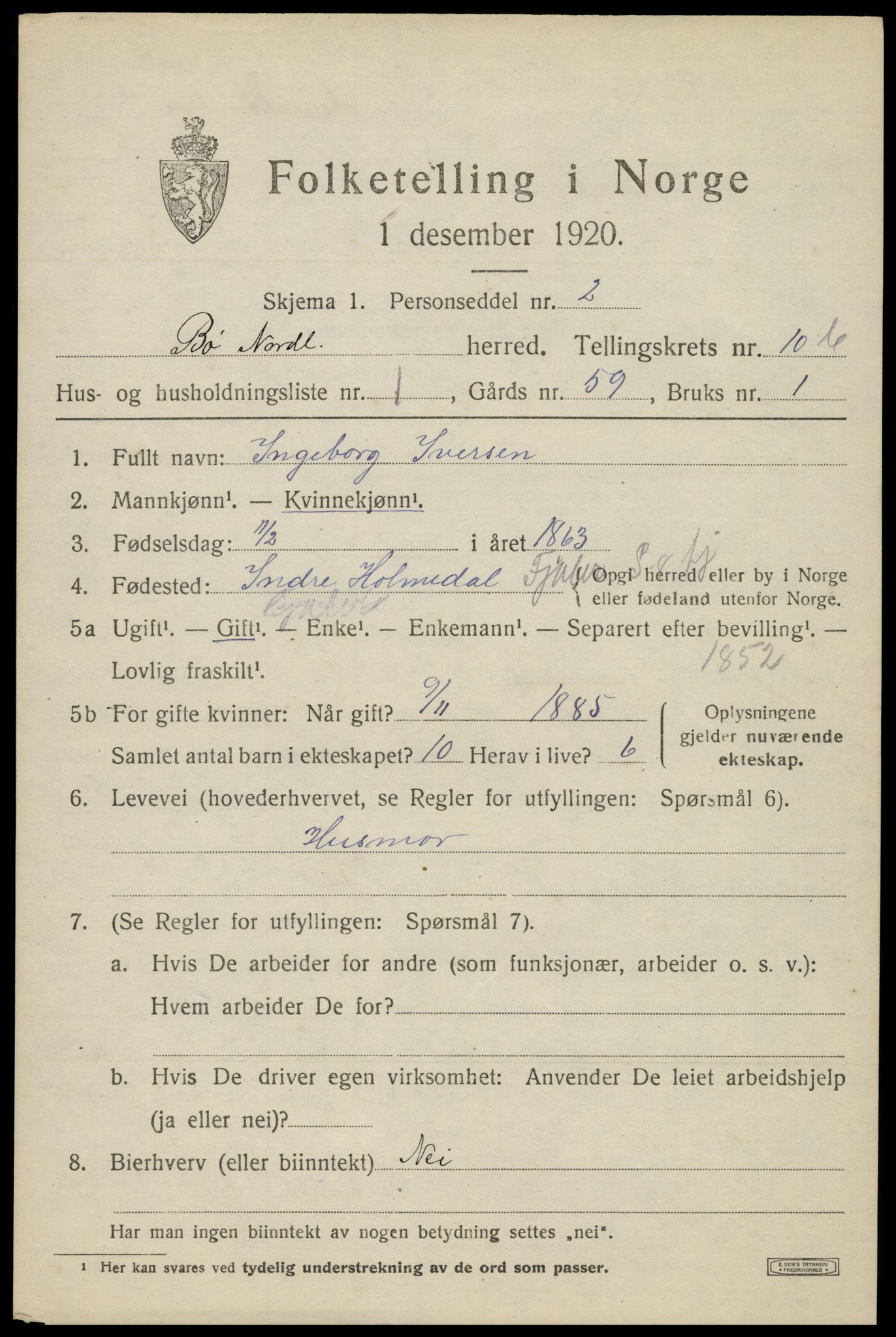 SAT, 1920 census for Bø, 1920, p. 9554