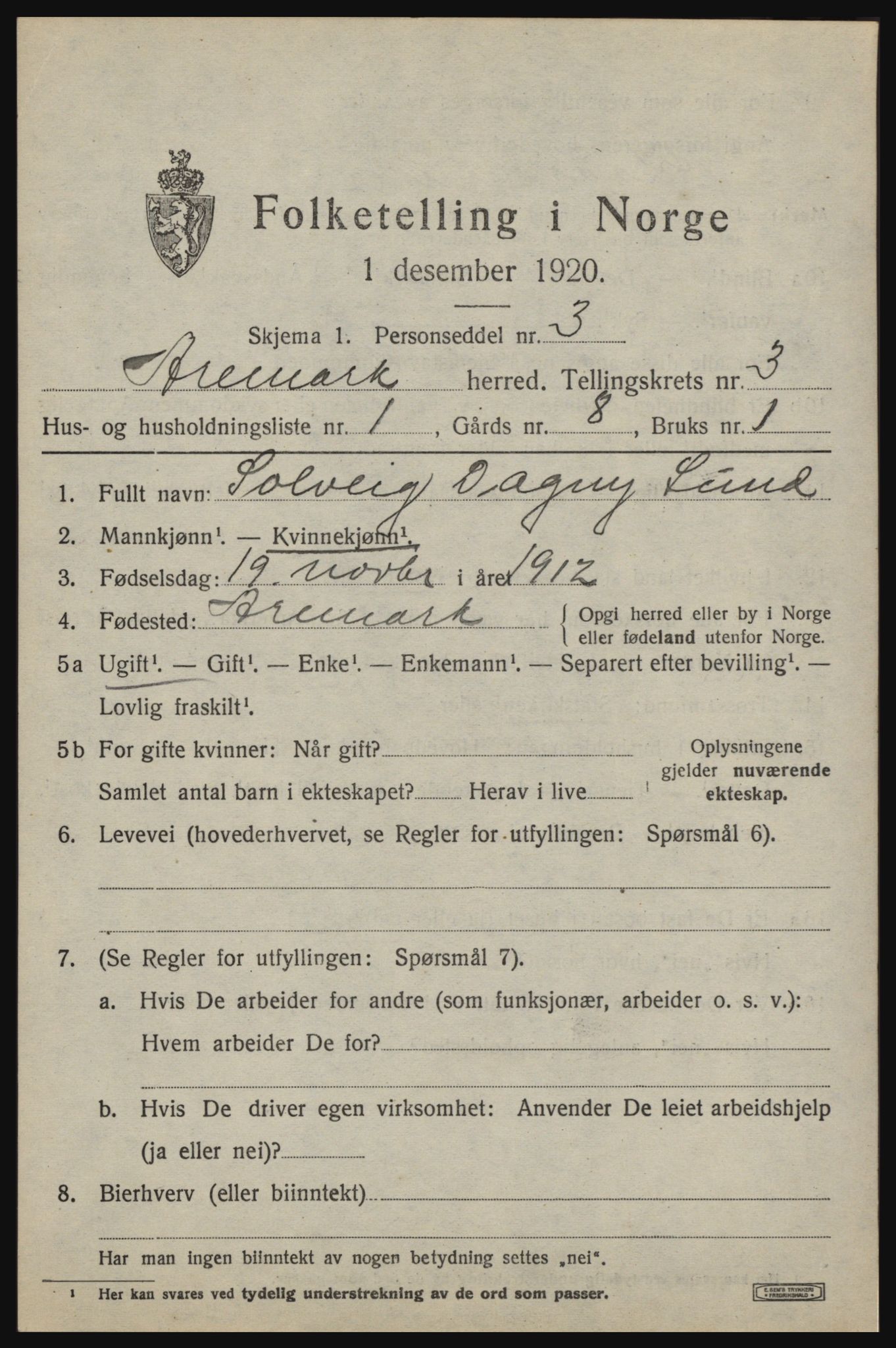 SAO, 1920 census for Aremark, 1920, p. 2131