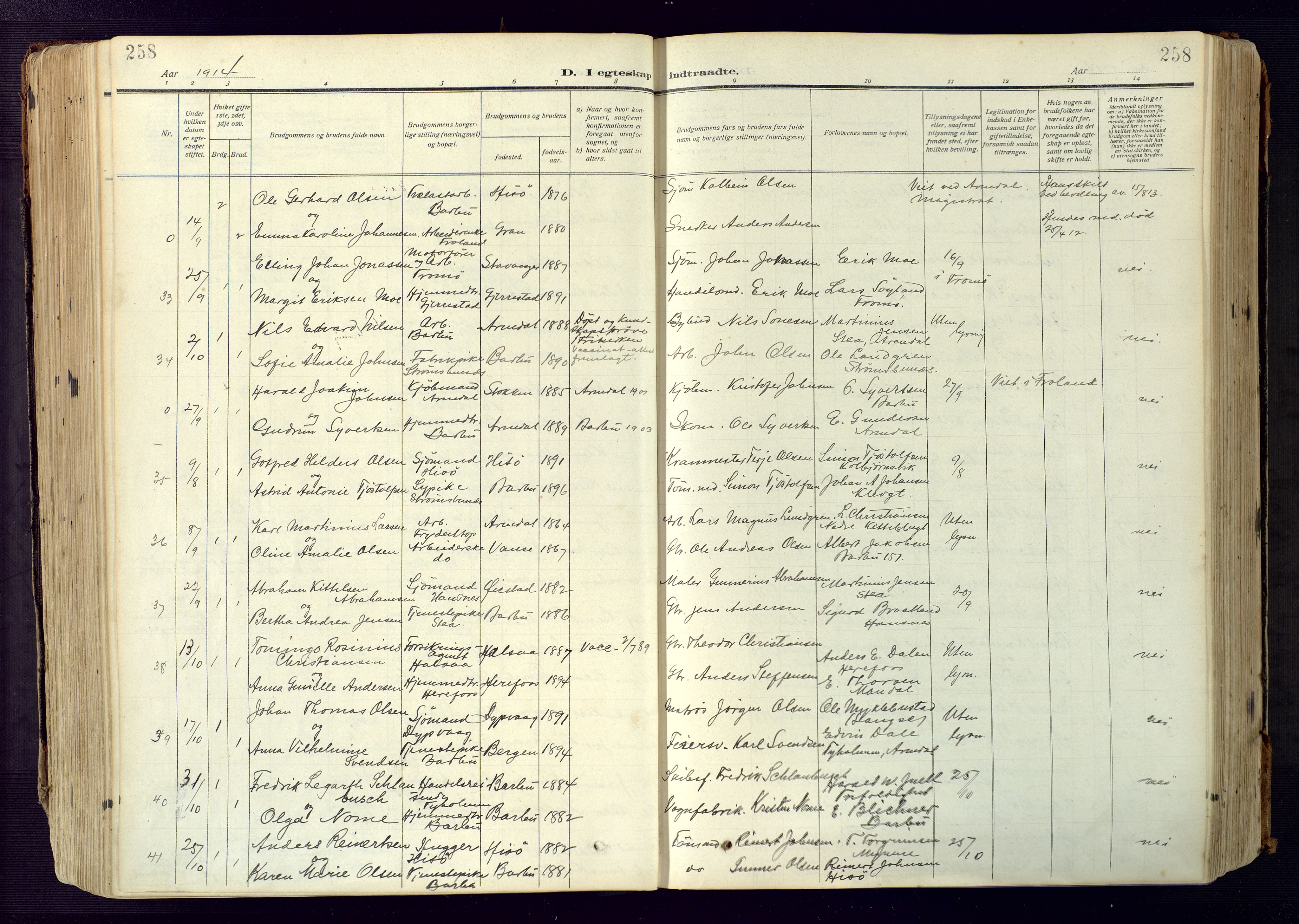 Barbu sokneprestkontor, SAK/1111-0003/F/Fa/L0006: Parish register (official) no. A 6, 1910-1929, p. 258