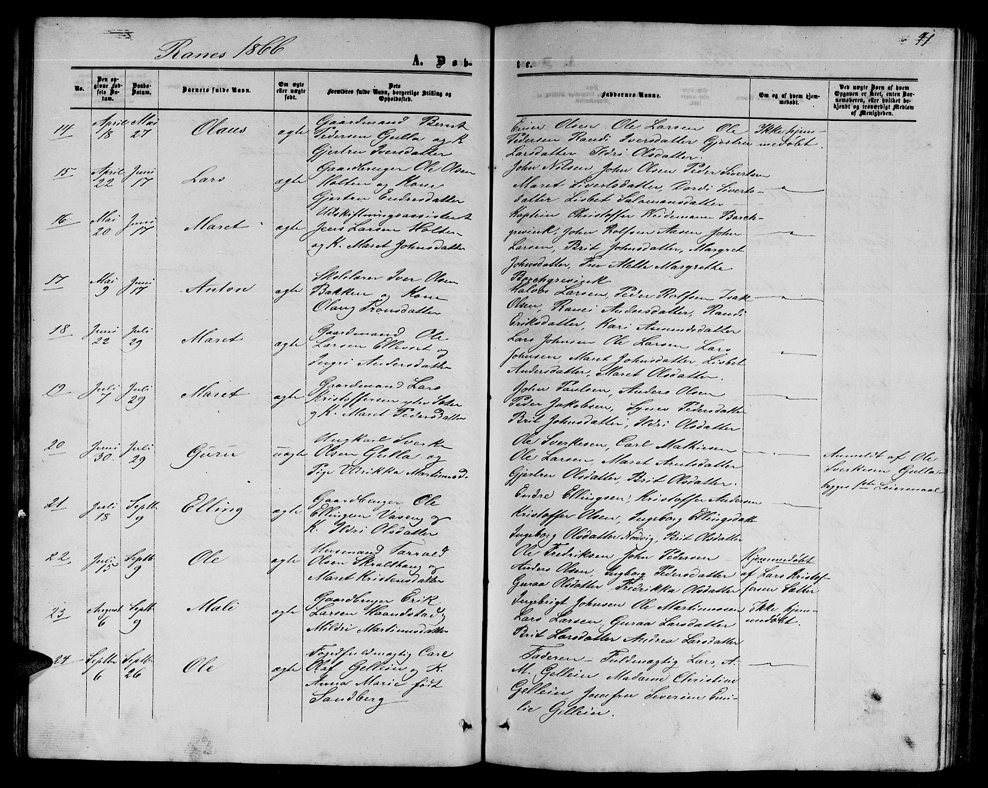 Ministerialprotokoller, klokkerbøker og fødselsregistre - Møre og Romsdal, SAT/A-1454/595/L1051: Parish register (copy) no. 595C03, 1866-1891, p. 41