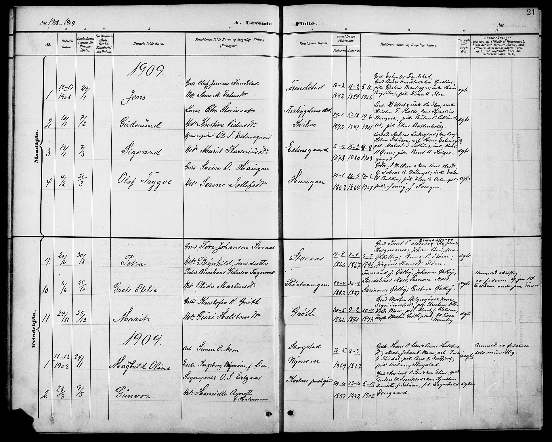 Kvikne prestekontor, SAH/PREST-064/H/Ha/Hab/L0003: Parish register (copy) no. 3, 1896-1918, p. 21