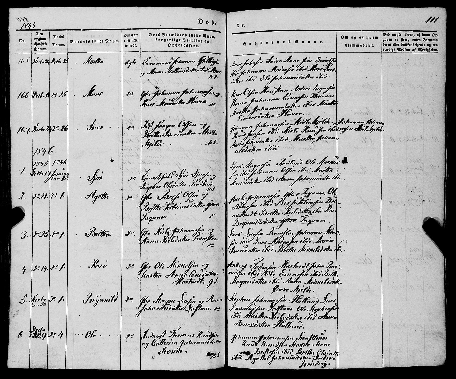 Haus sokneprestembete, AV/SAB-A-75601/H/Haa: Parish register (official) no. A 15, 1838-1847, p. 111