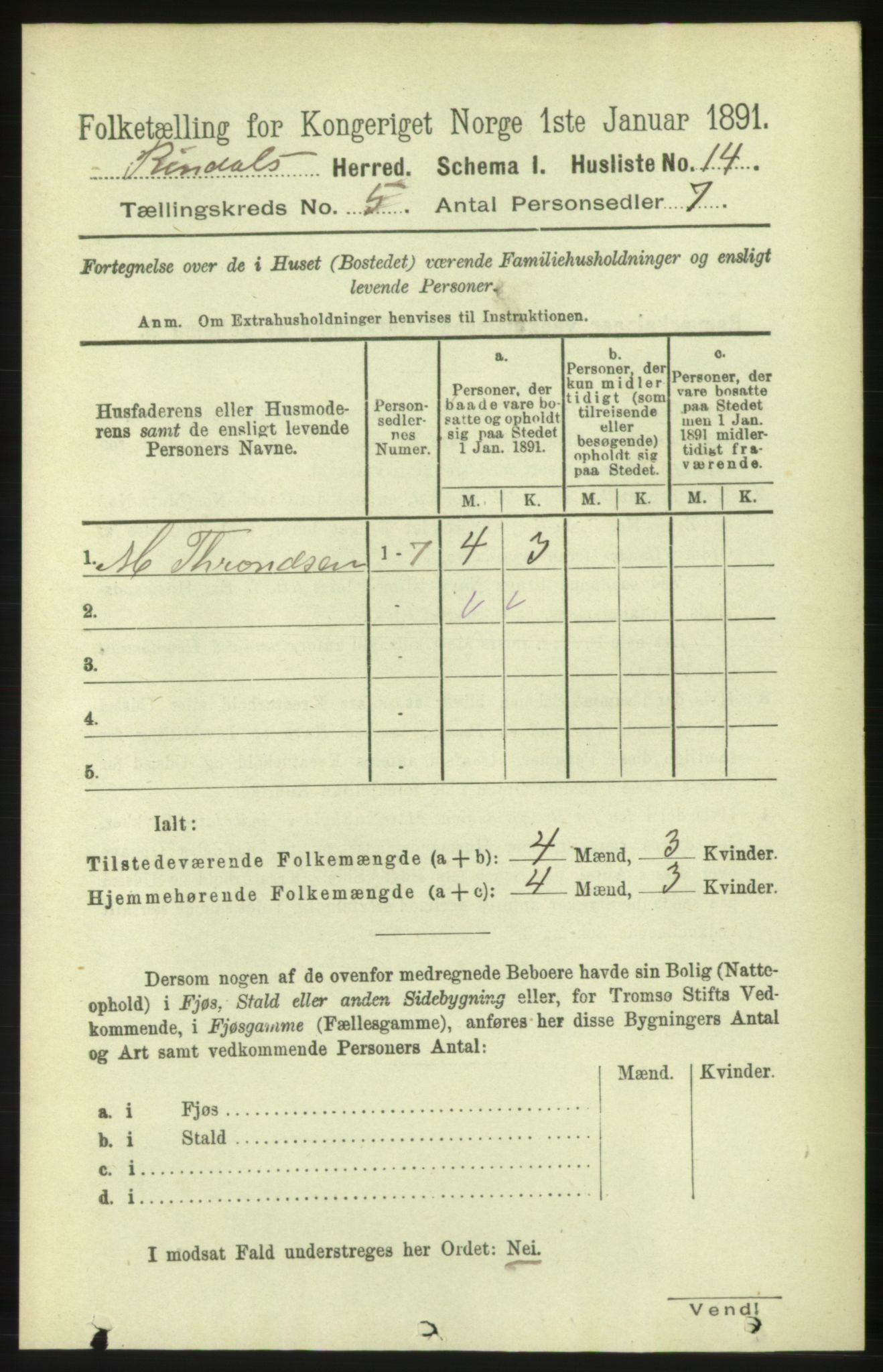 RA, 1891 census for 1567 Rindal, 1891, p. 1577