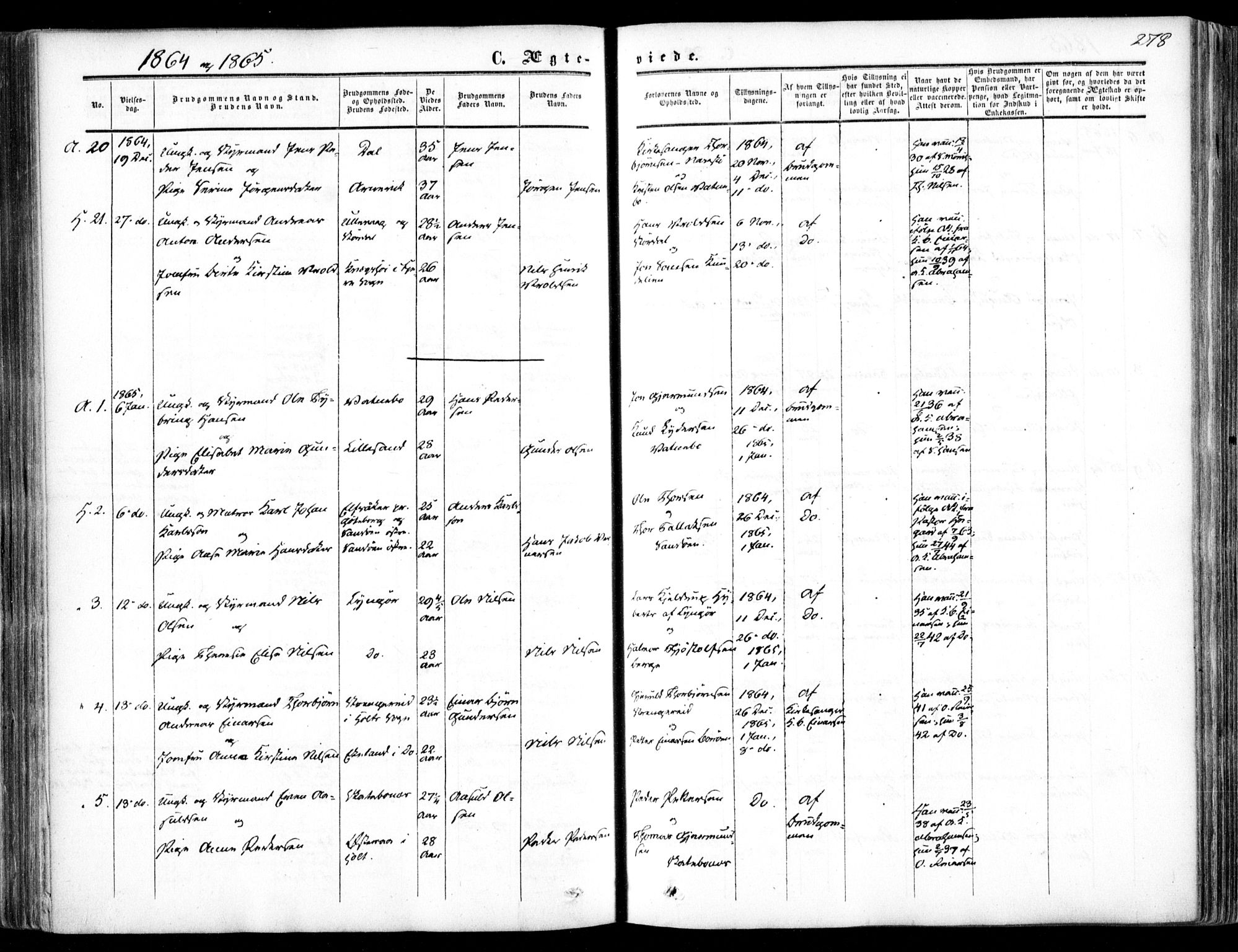 Dypvåg sokneprestkontor, SAK/1111-0007/F/Fa/Faa/L0006: Parish register (official) no. A 6, 1855-1872, p. 278