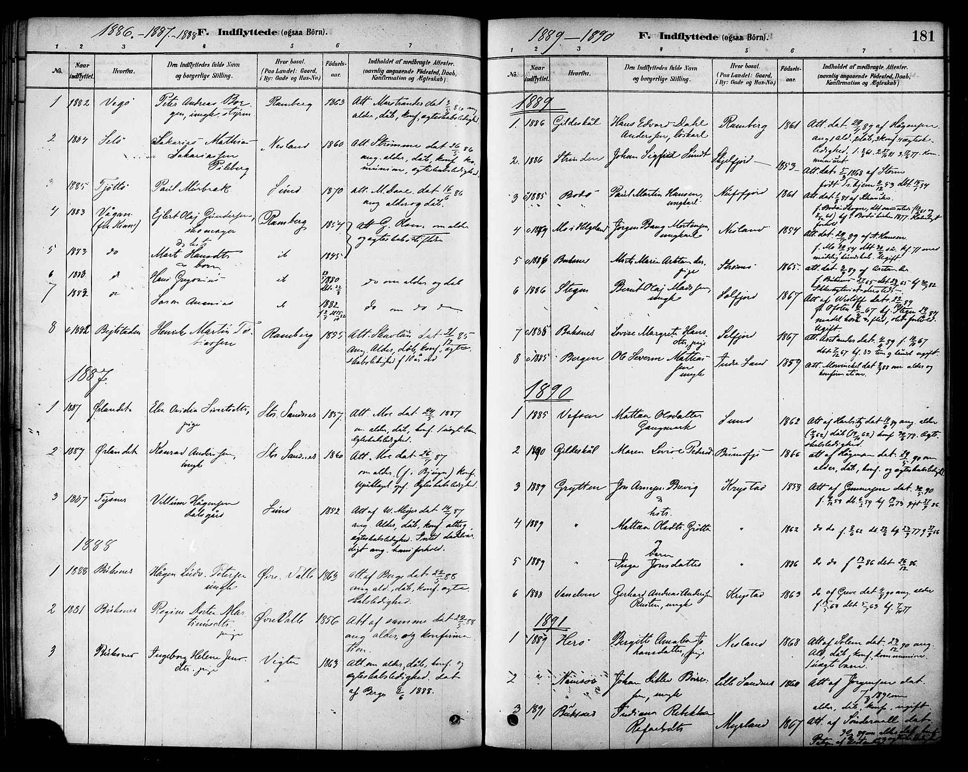 Ministerialprotokoller, klokkerbøker og fødselsregistre - Nordland, AV/SAT-A-1459/885/L1204: Parish register (official) no. 885A05, 1878-1892, p. 181