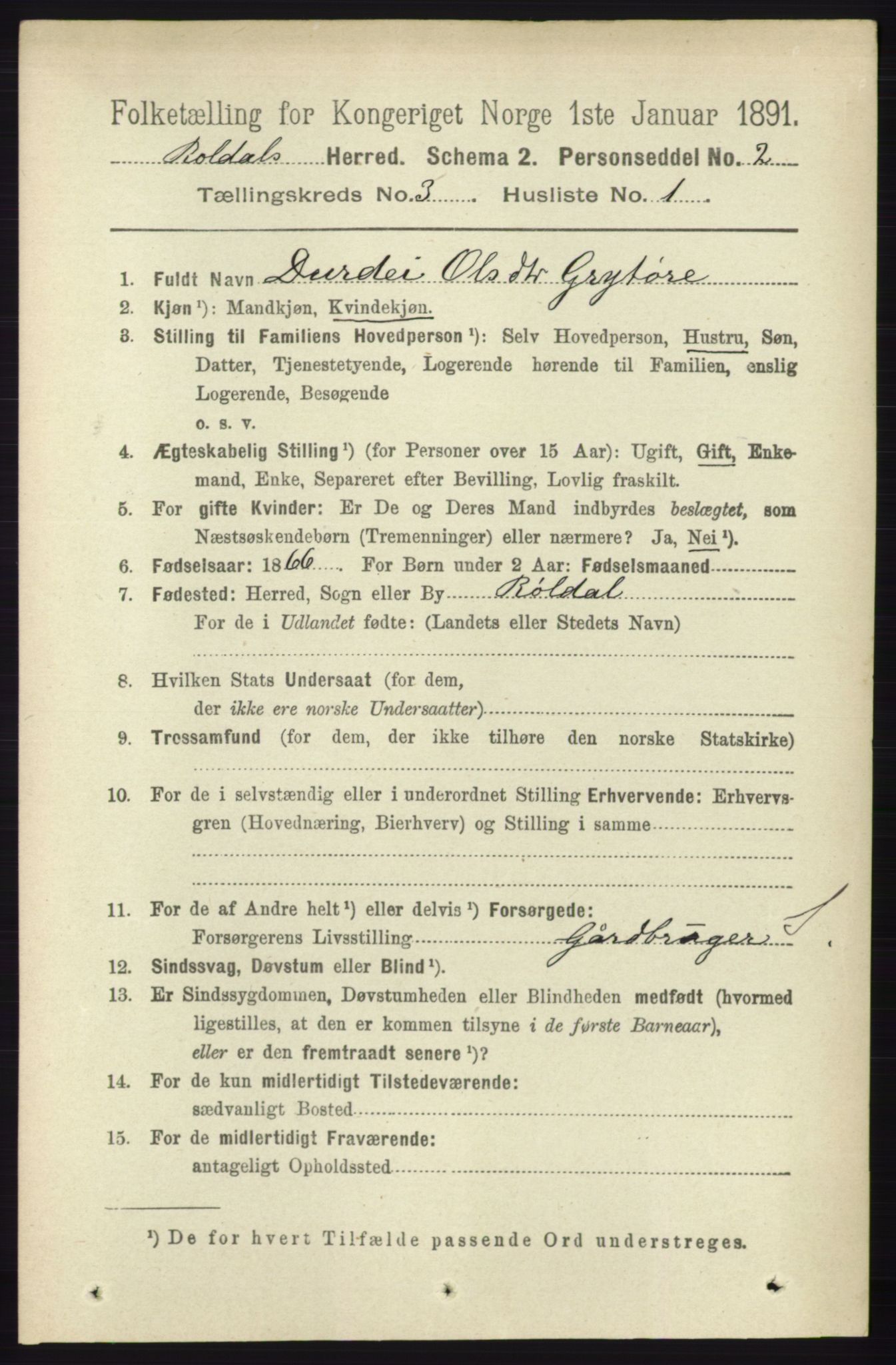 RA, 1891 census for 1229 Røldal, 1891, p. 900