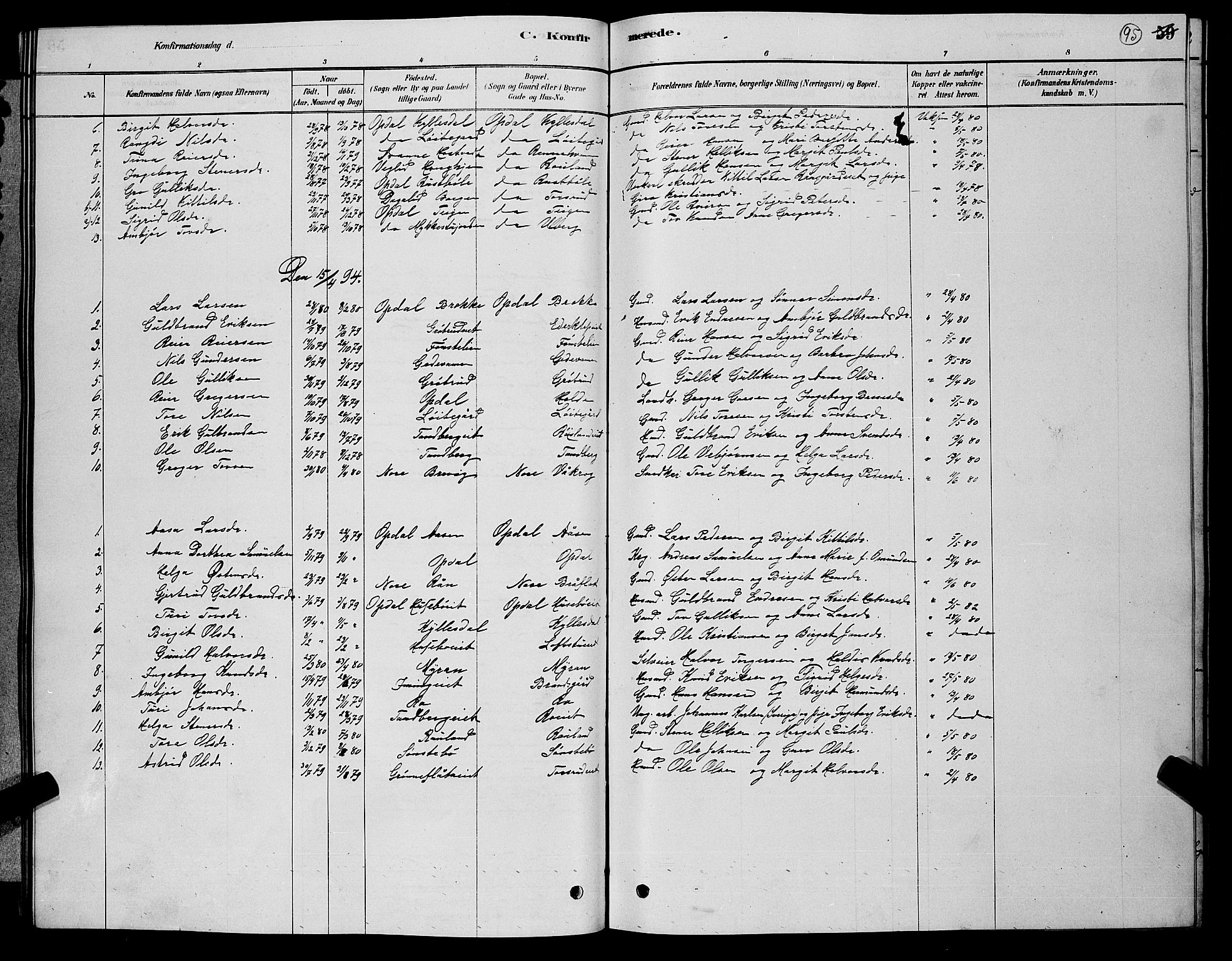 Nore kirkebøker, SAKO/A-238/G/Gb/L0002: Parish register (copy) no. II 2, 1878-1894, p. 95