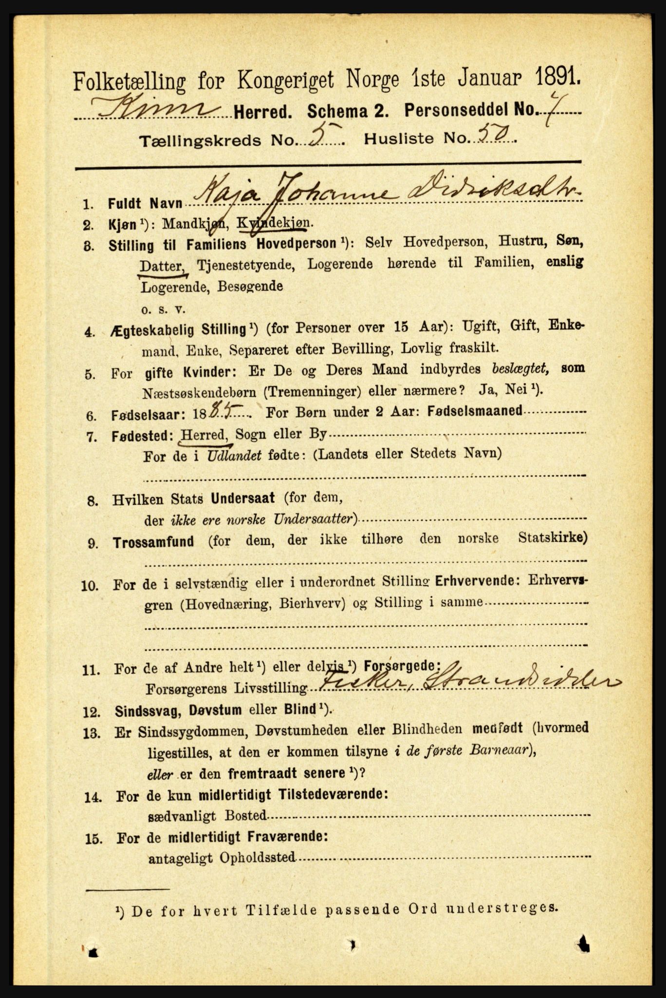 RA, 1891 census for 1437 Kinn, 1891, p. 2098